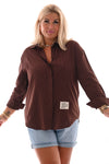 Blouse gestreept applicatie donkerbruin