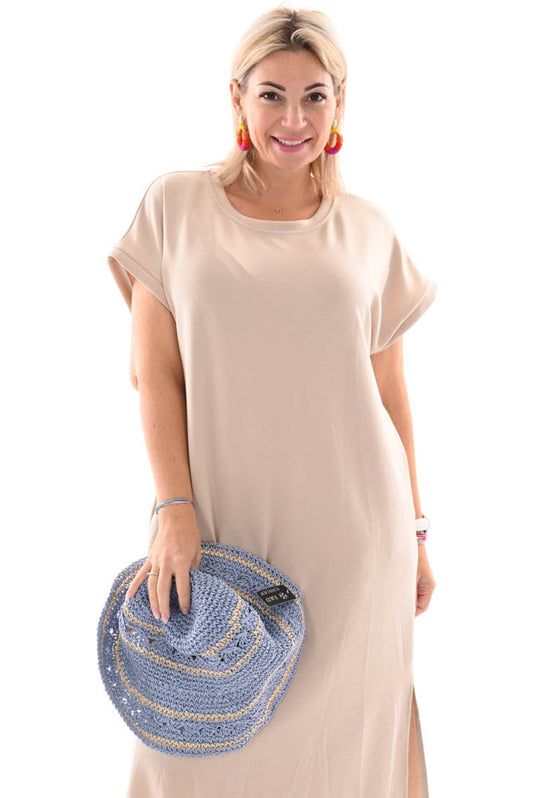 T-shirt dress met split beige