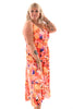 Lange jurk met spaghetti bandjes flower oranje