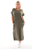 T-shirt dress met split legergroen