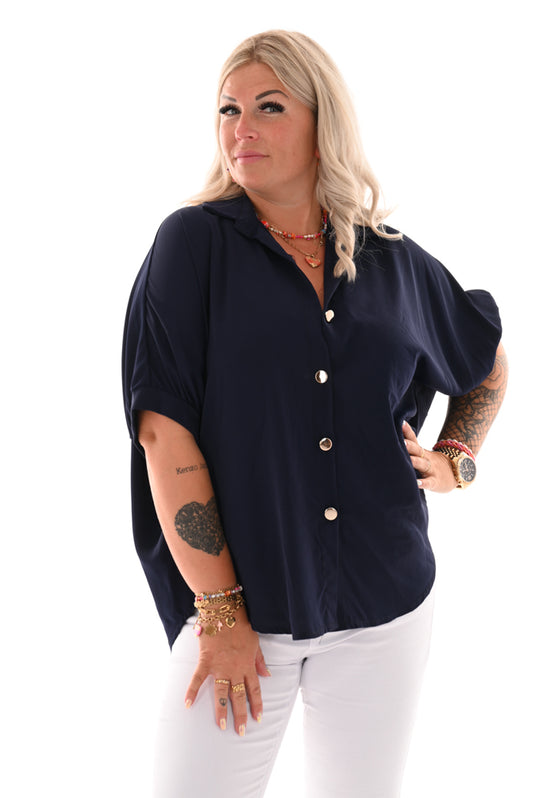 Oversized blouse uni marineblauw