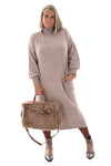 Lange jurk met col taupe
