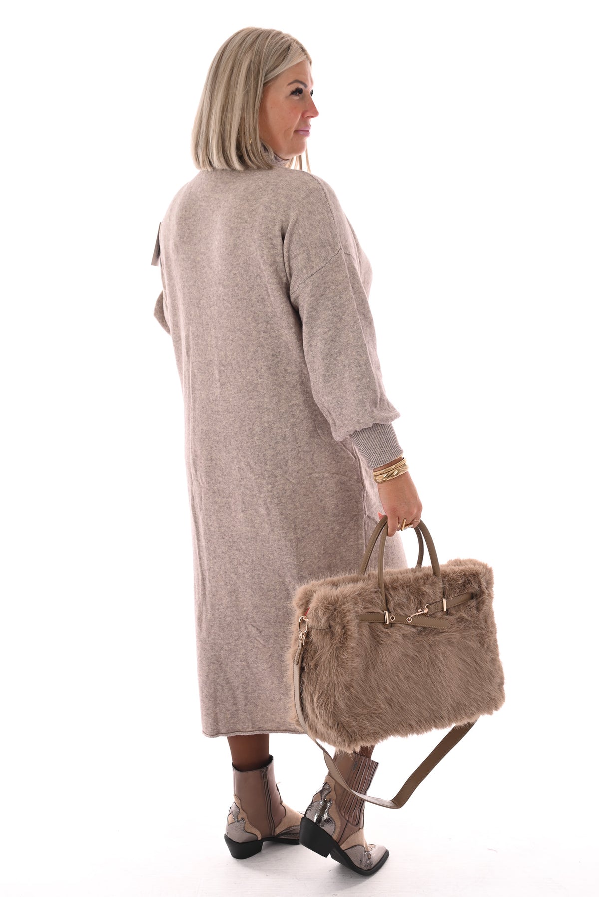Lange jurk met col taupe