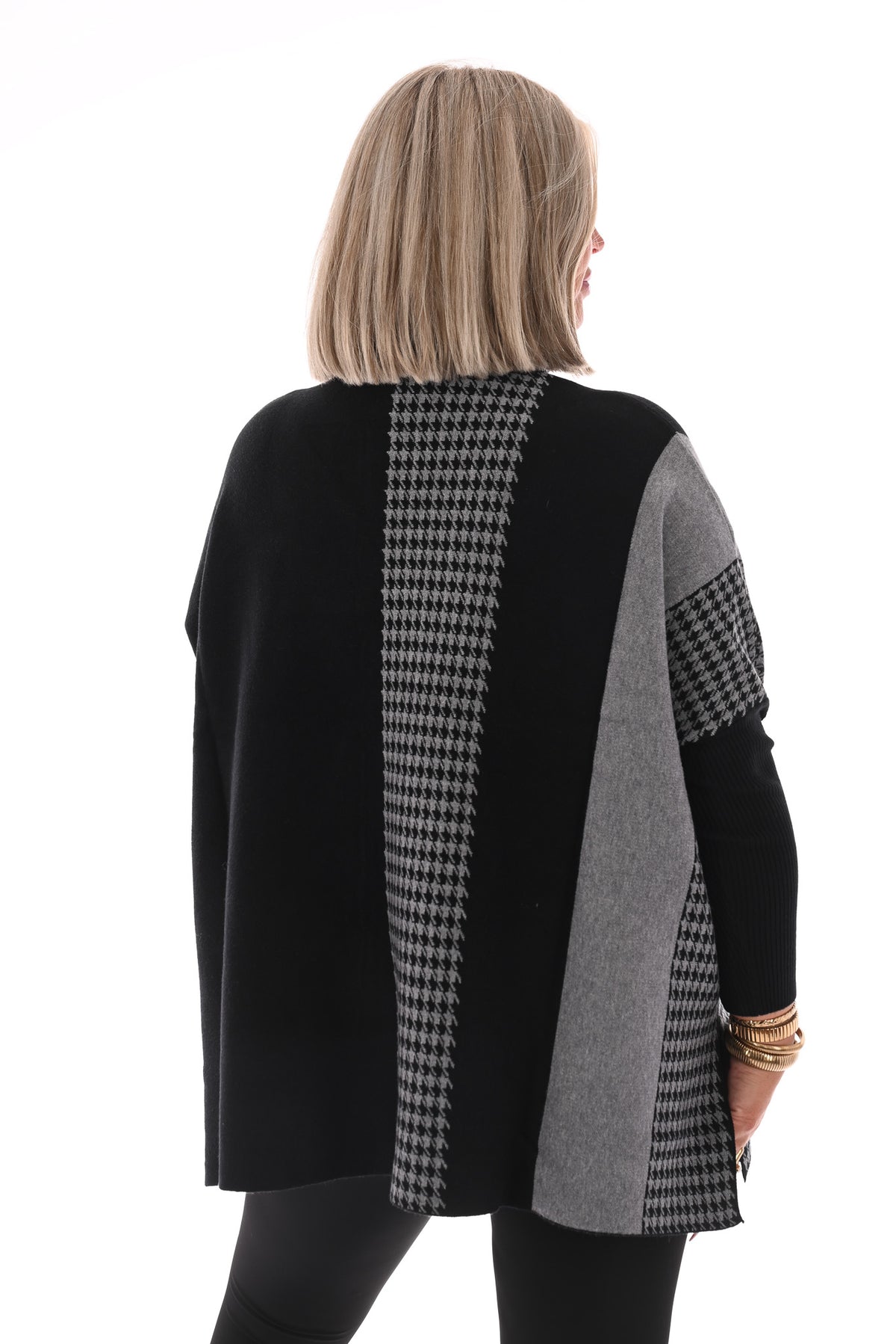 Trui print half pied-de-poule zwart/grijs