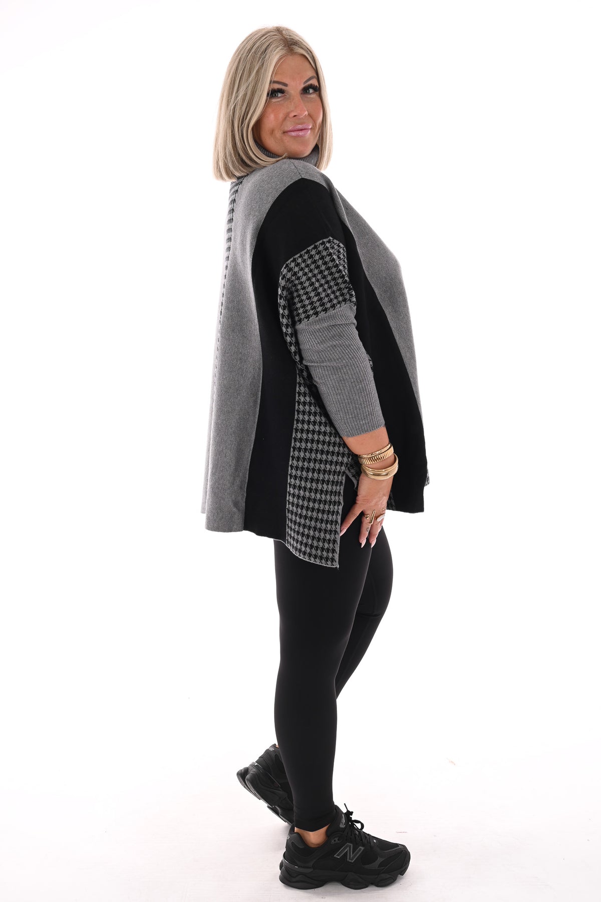 Trui print half pied-de-poule grijs/zwart