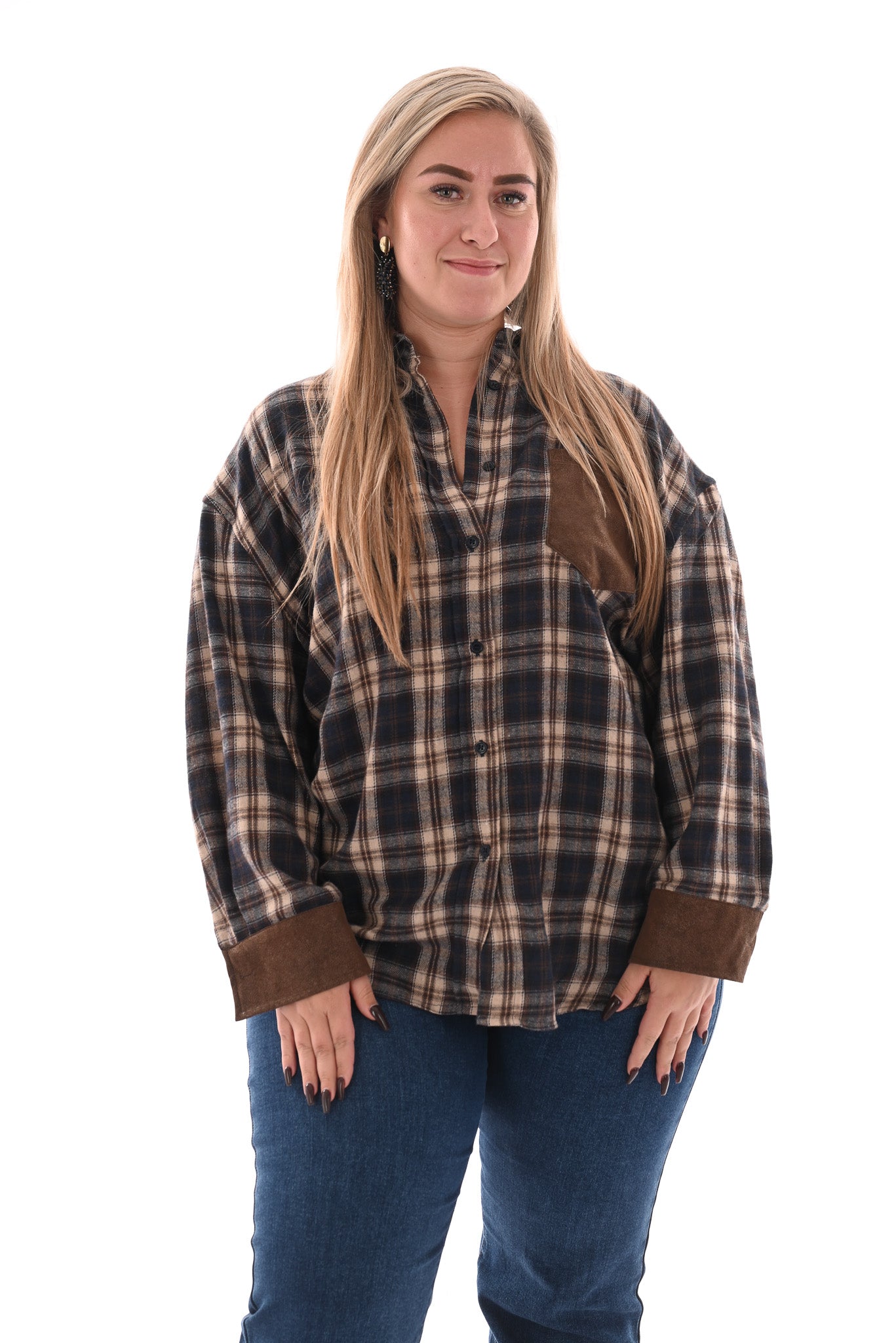 Geruite houthakkersblouse marineblauw