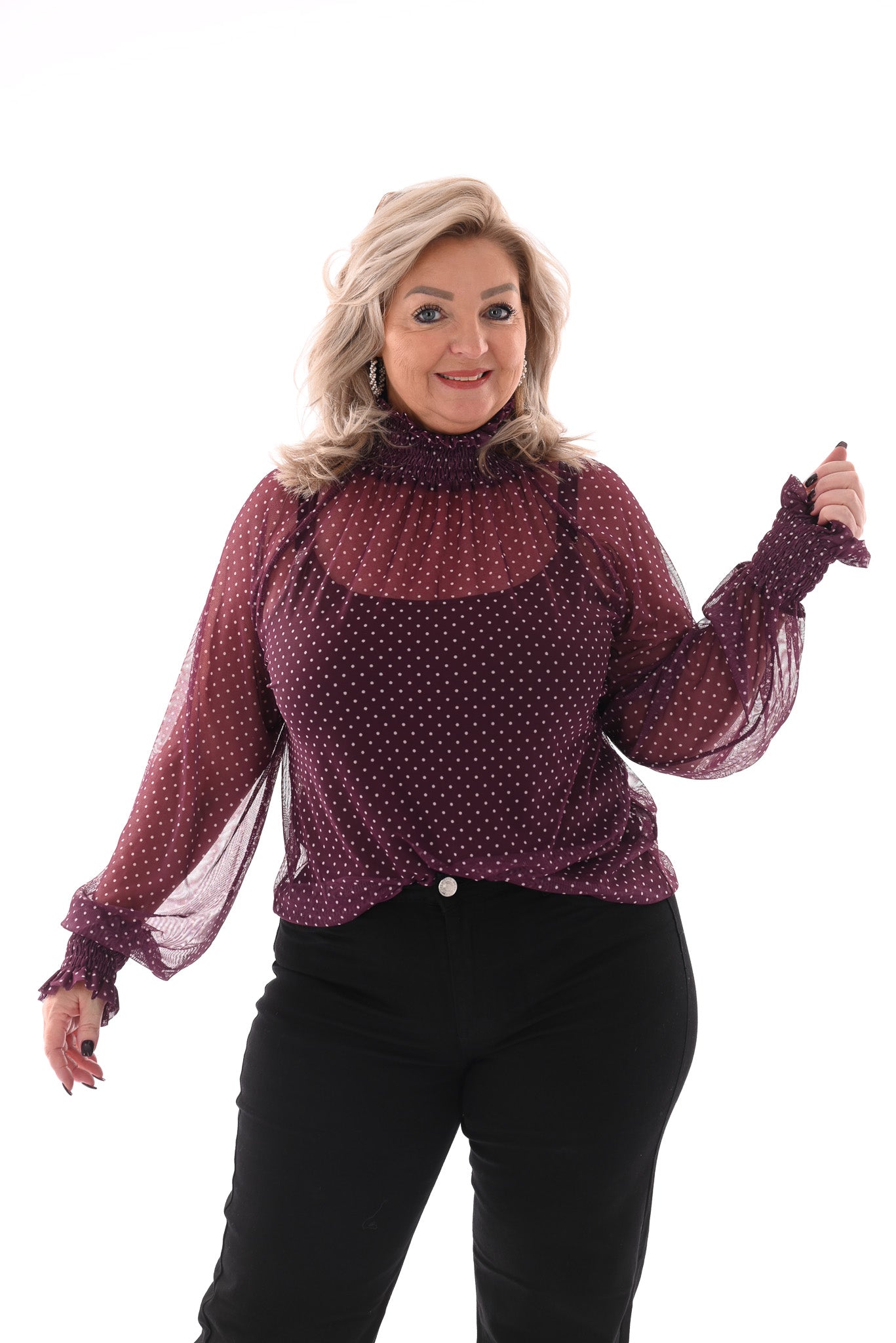 Top kleine dots smock kraag paars