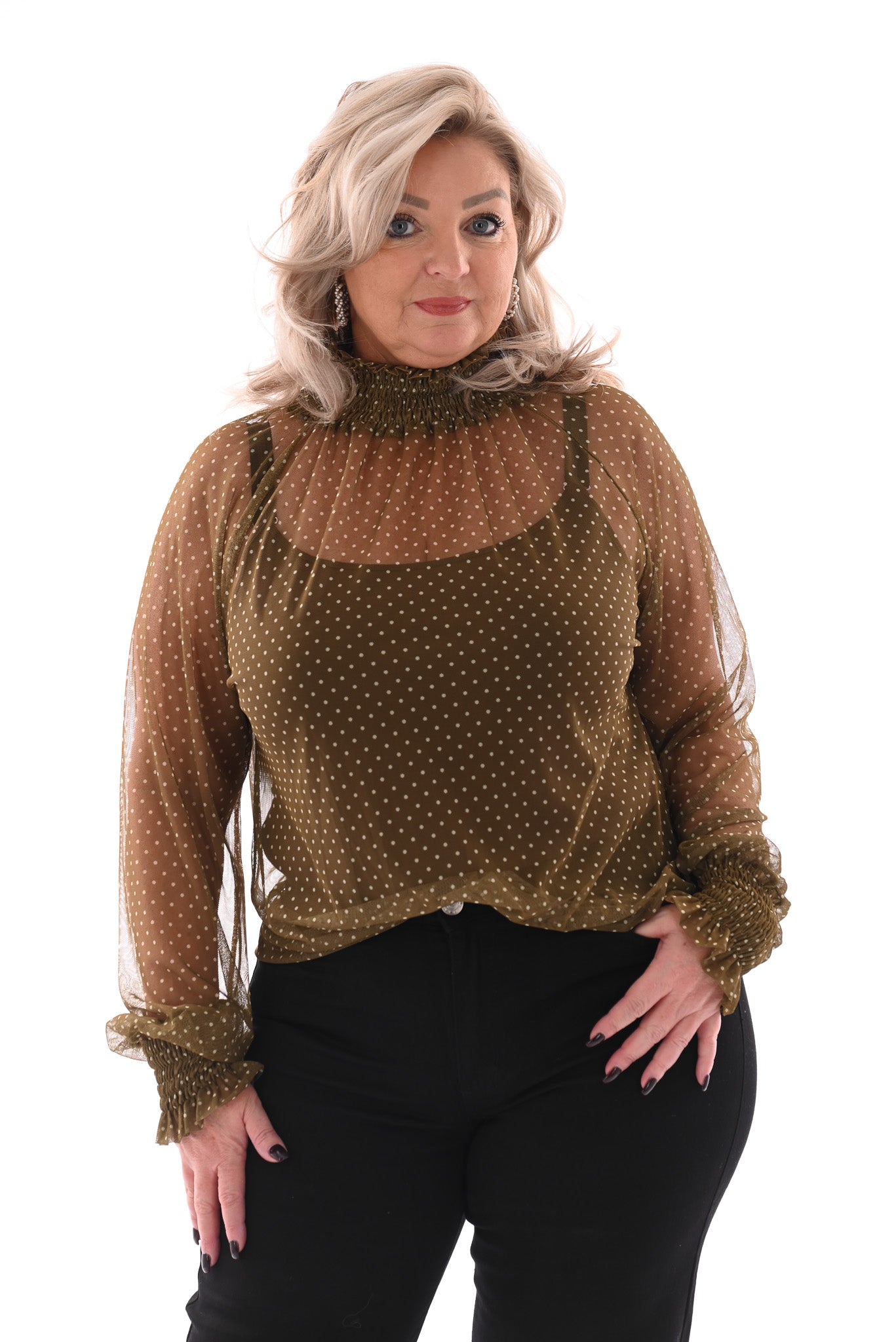 Top kleine dots smock kraag groen