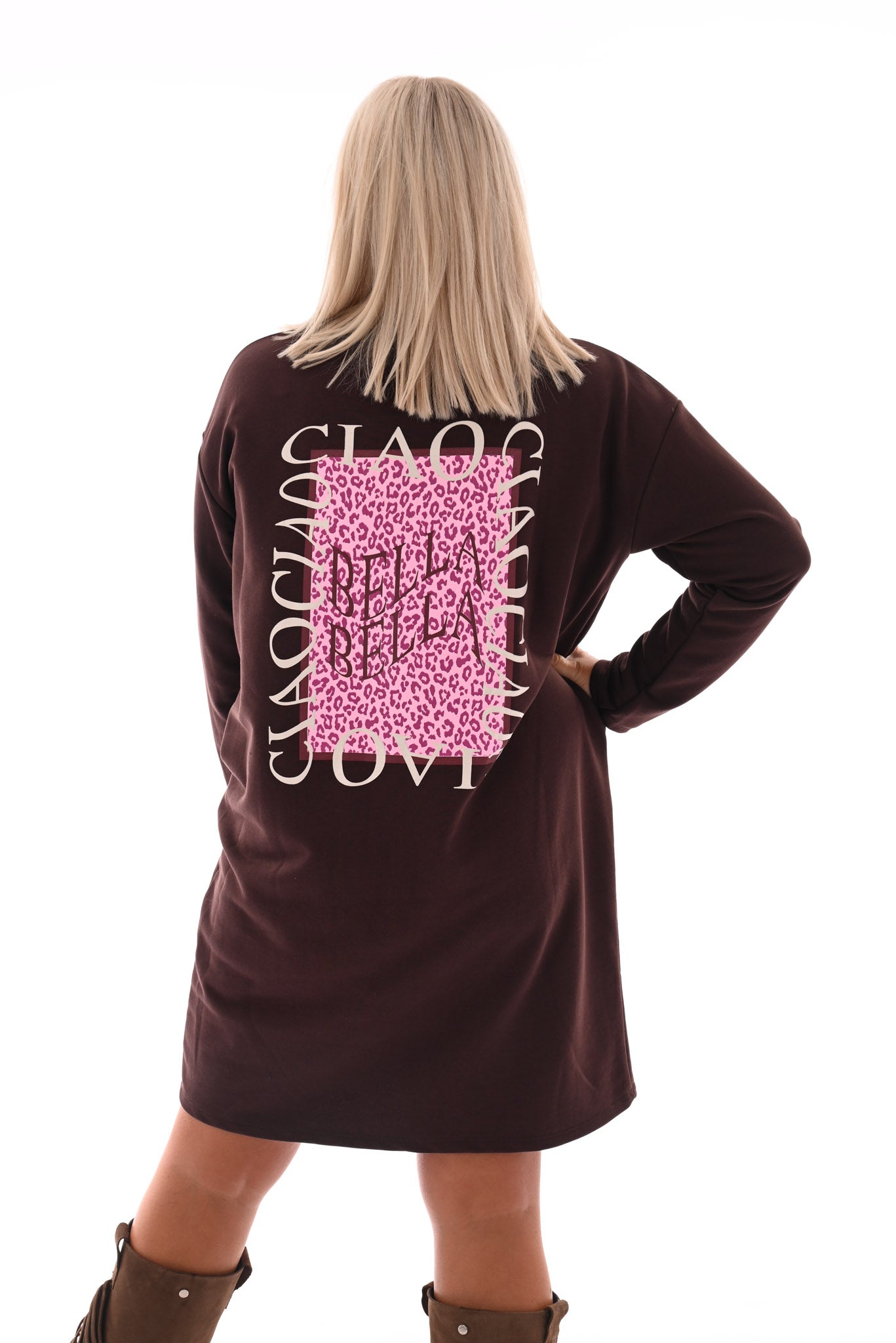 Sweaterdress v-hals ciao bella donkerbruin