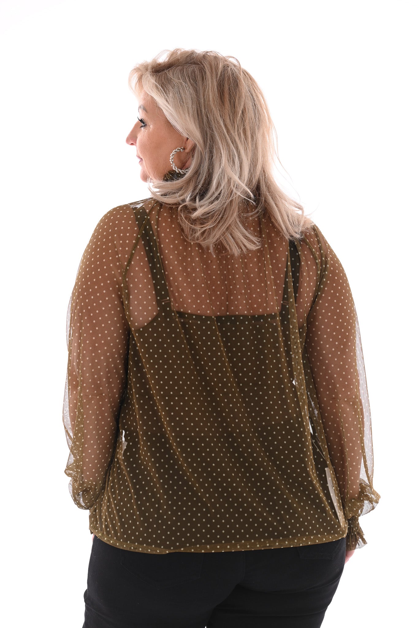 Top kleine dots smock kraag groen