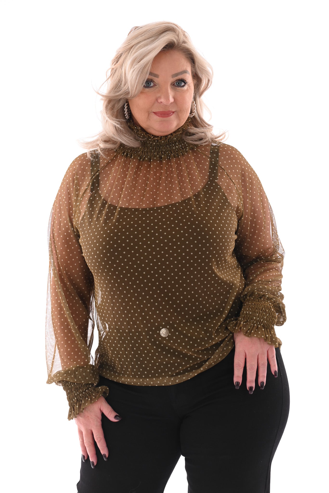 Top kleine dots smock kraag groen