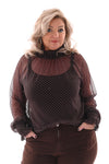 Top kleine dots smock kraag donkerbruin