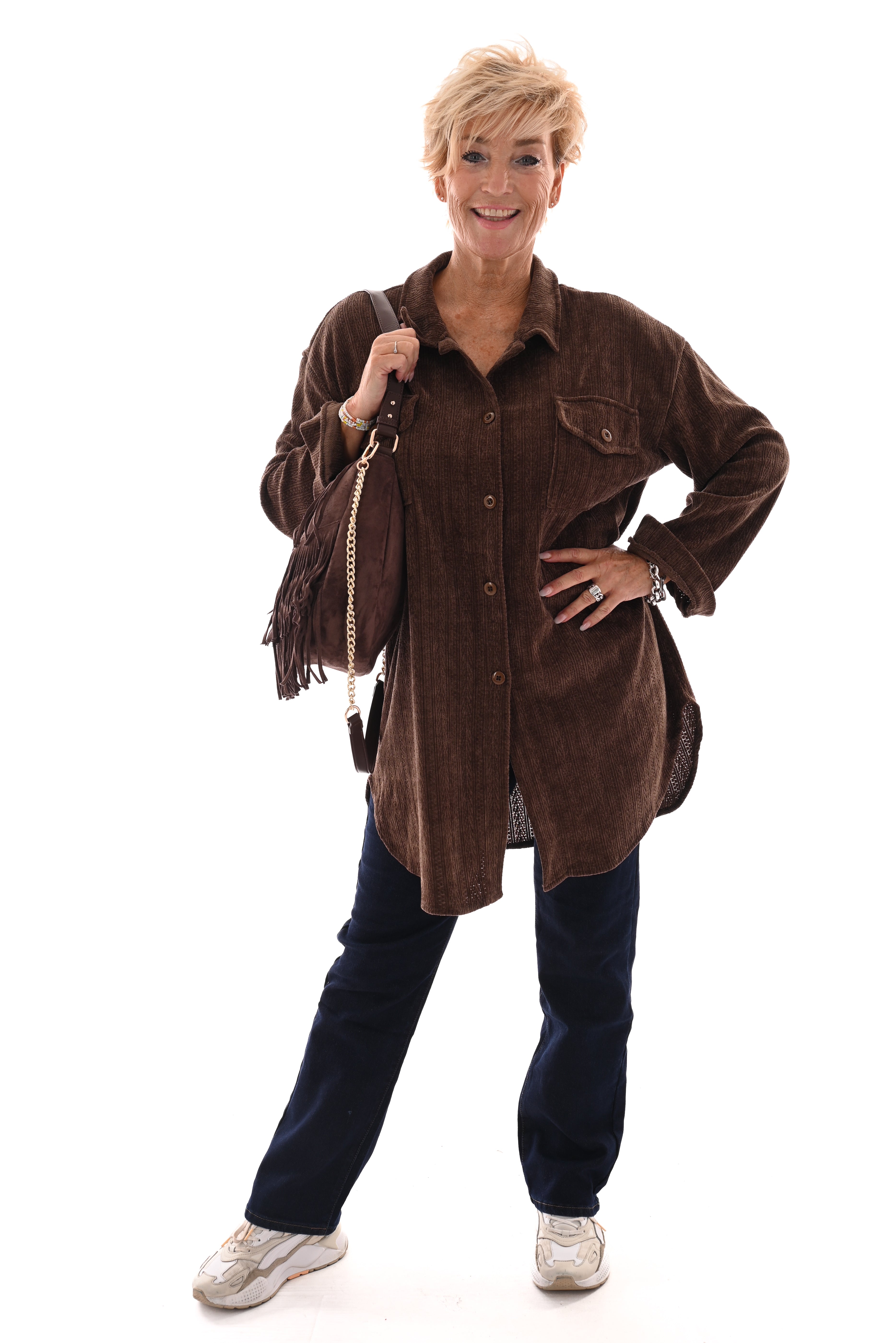 Corduroy blouse patroon bruin