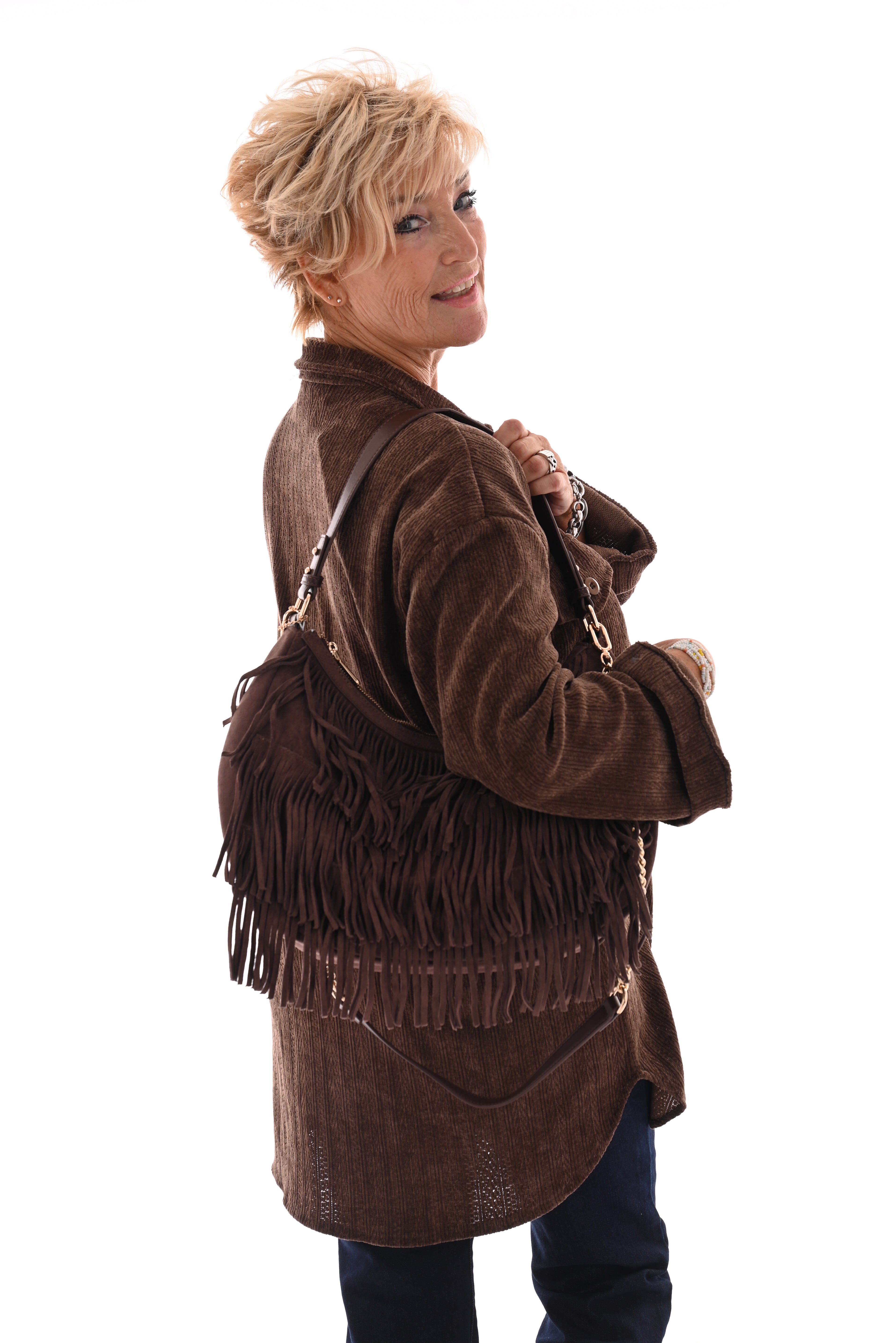 Corduroy blouse patroon bruin