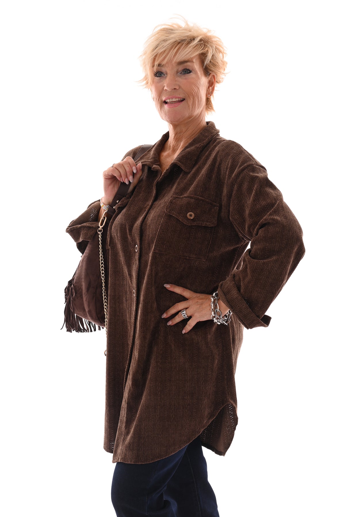 Corduroy blouse patroon bruin