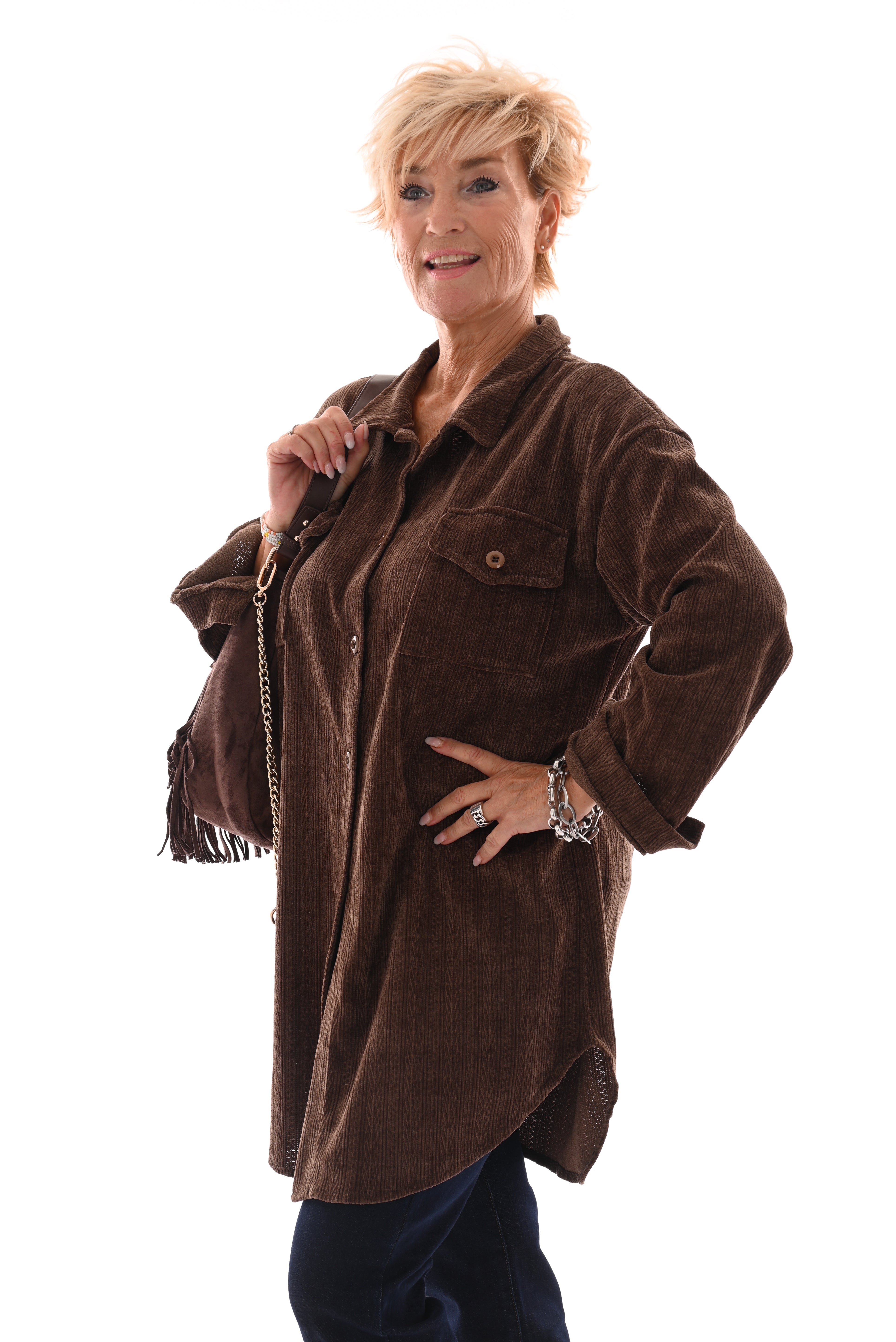Corduroy blouse patroon bruin