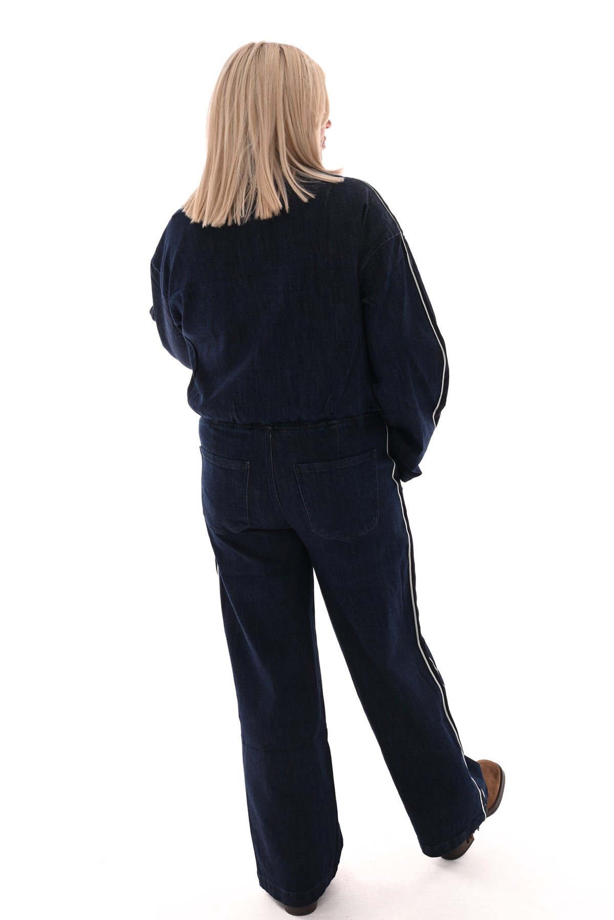 Tweedelig spijker pak gestreepte bies donkerblauw