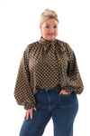 Silky blouse dots met strik groen