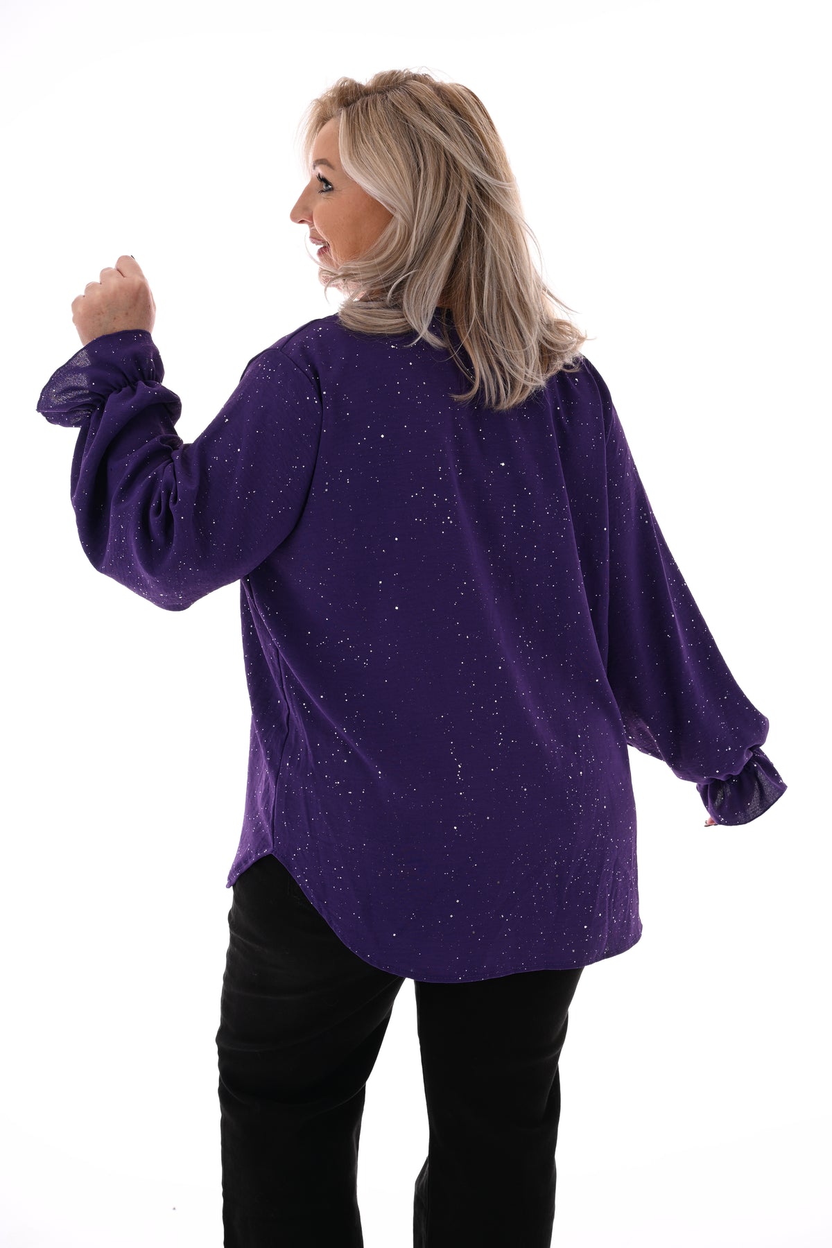 Blouse v-hals trompetmouwen paars