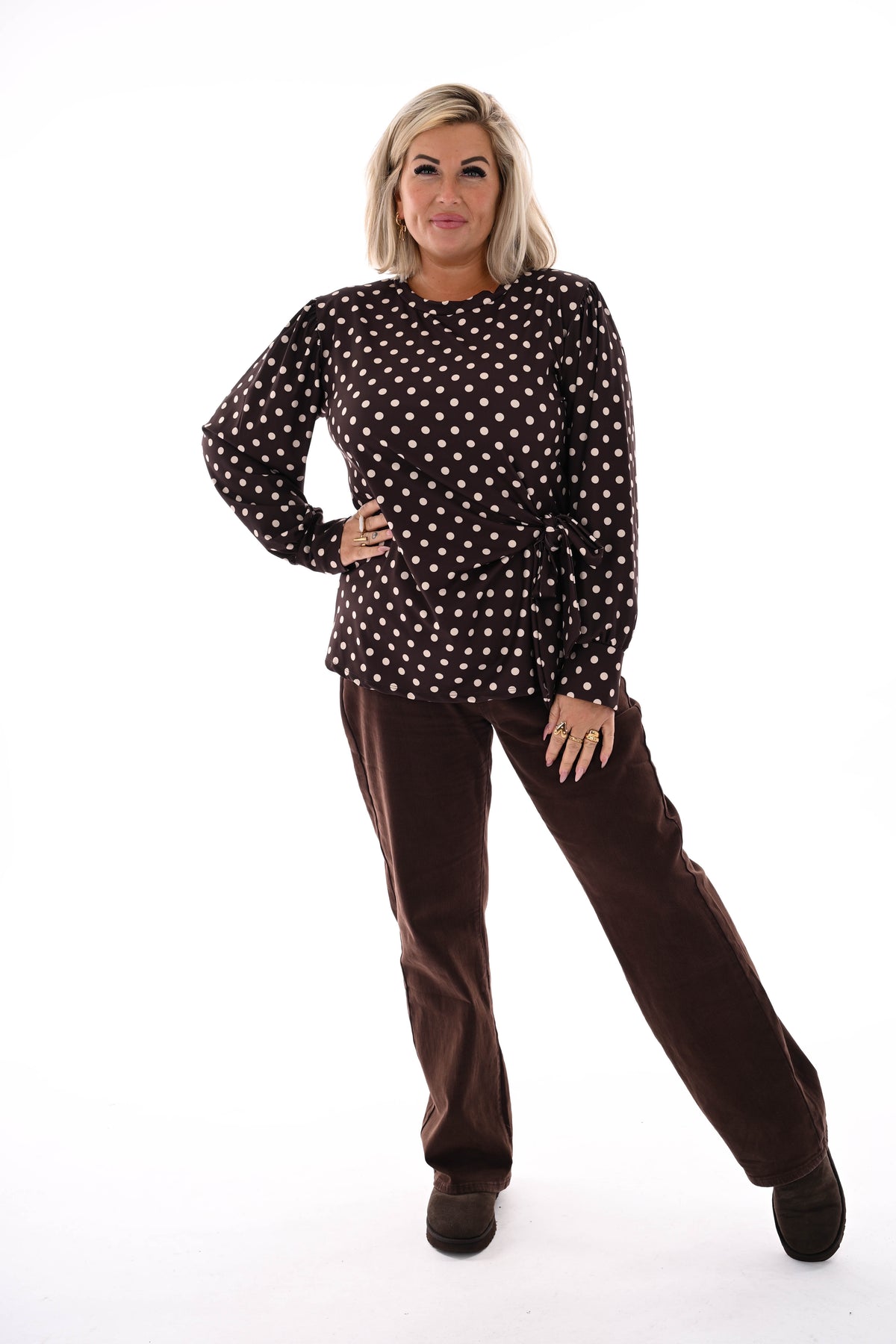 Travel top dots zijstrik donkerbruin