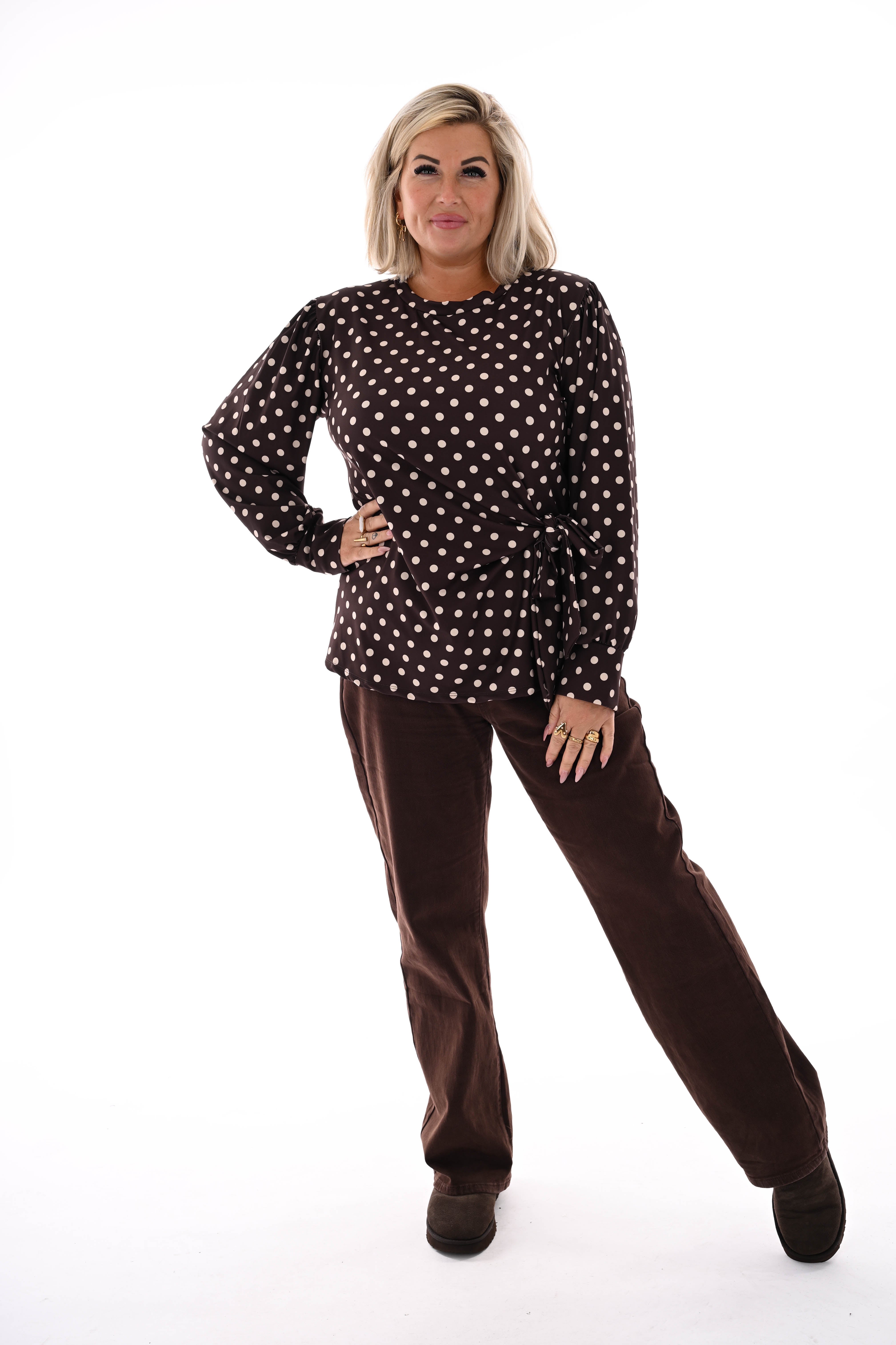 Travel top dots zijstrik donkerbruin