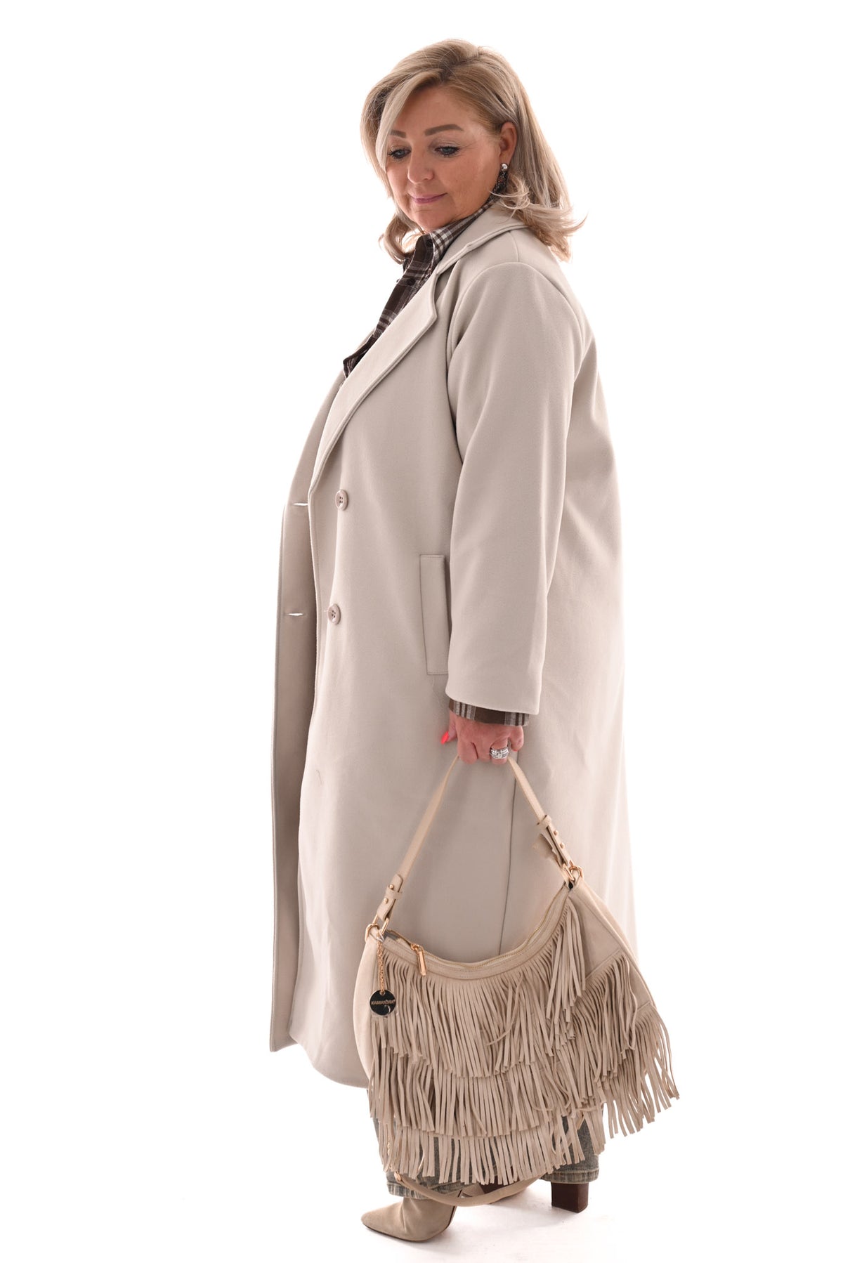 Mantel jas lang met knopen beige