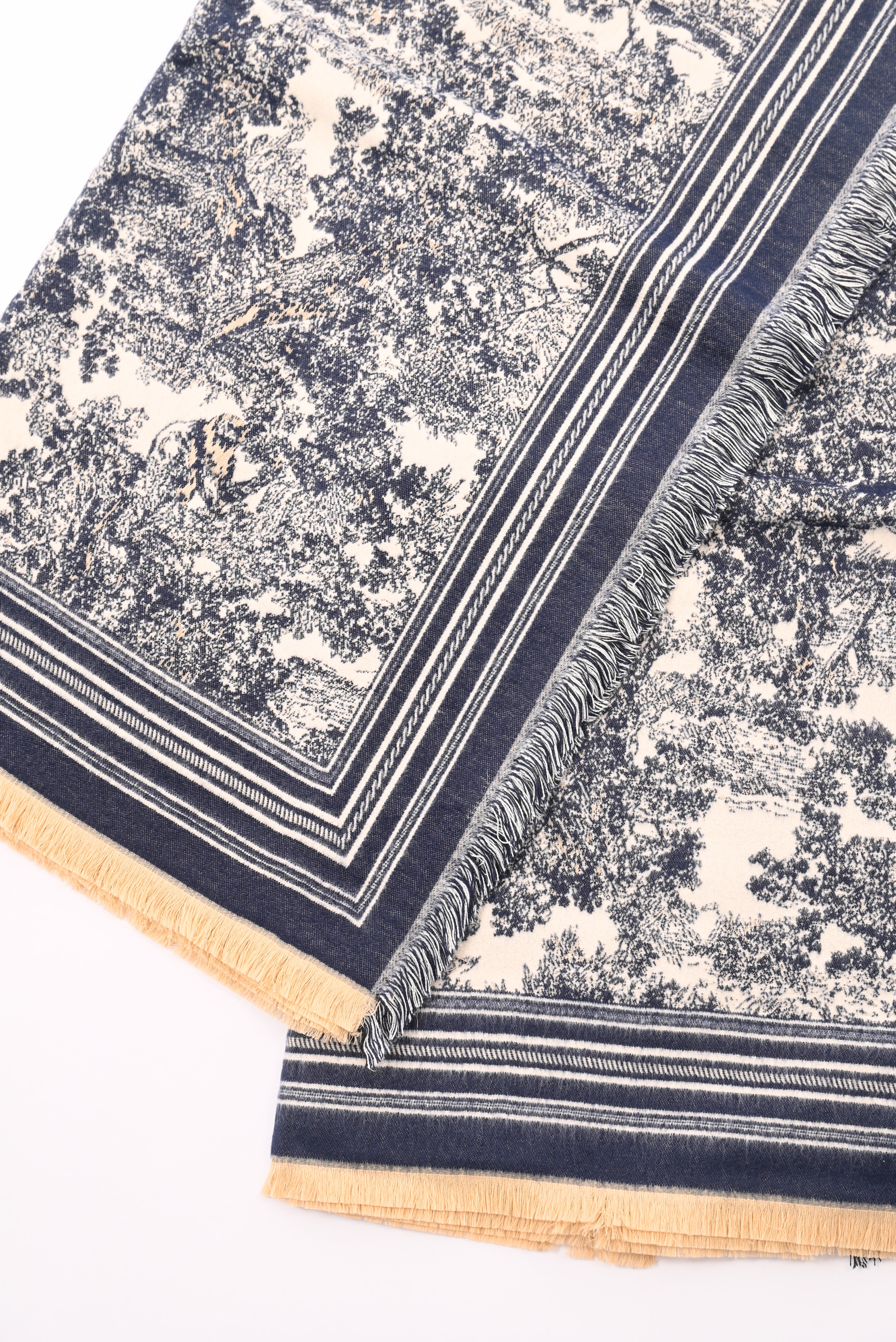 Sjaal Toile de Jouy marineblauw