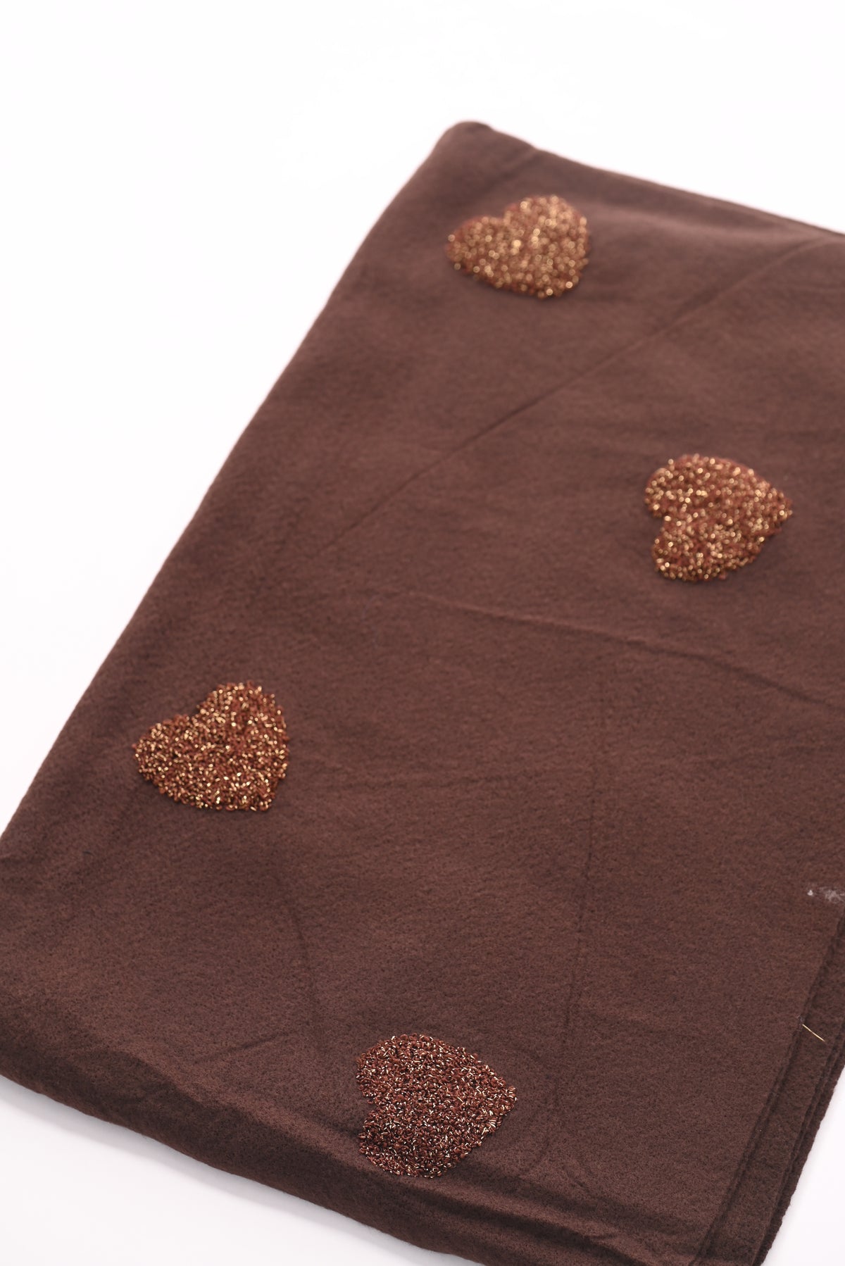 Sjaal teddy hartjes met lurex donkerbruin