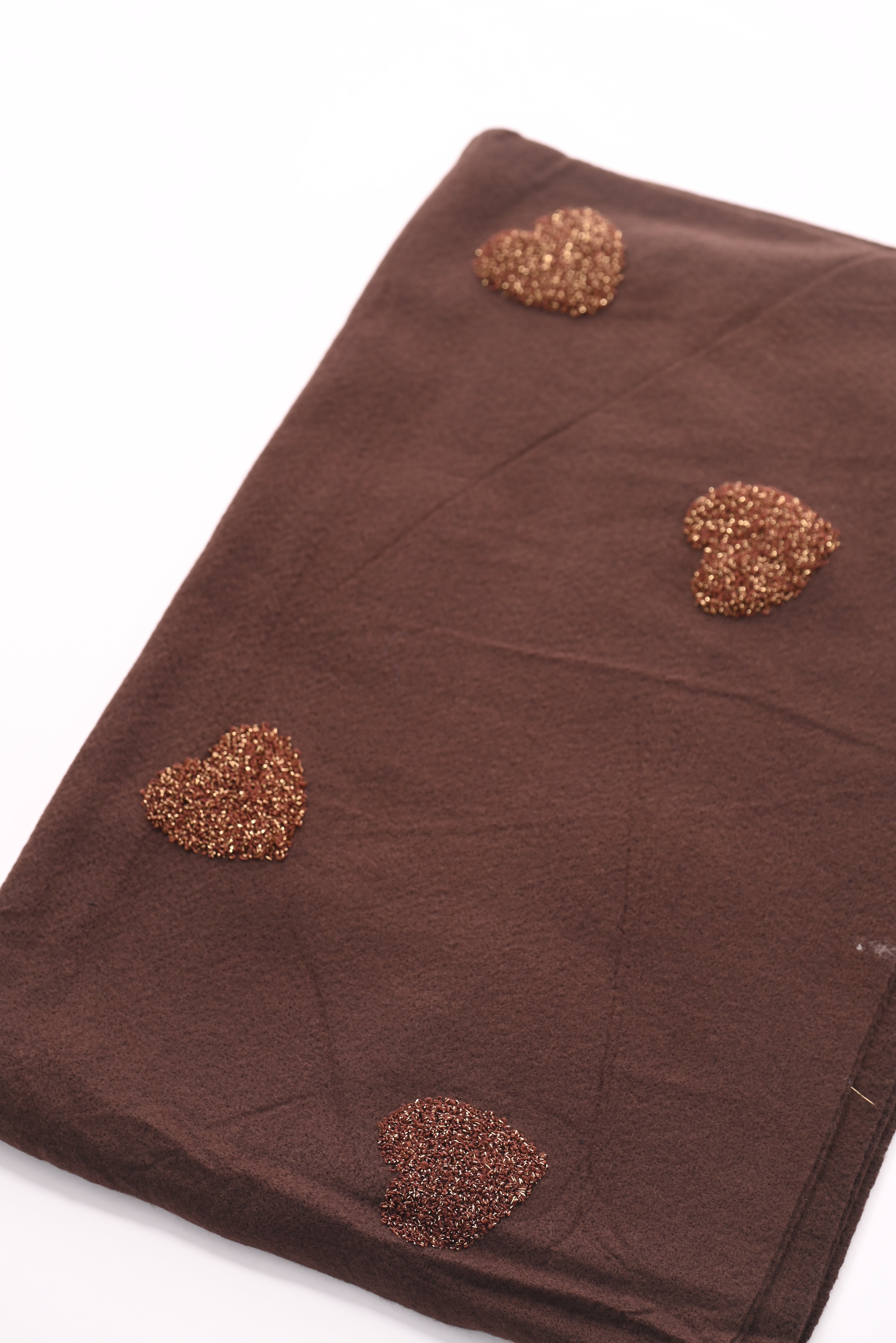 Sjaal teddy hartjes met lurex donkerbruin