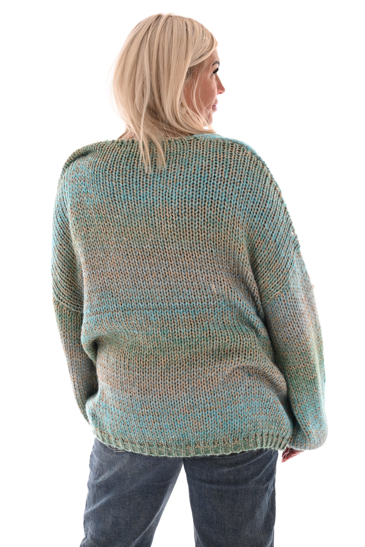 Gebreide trui gekleurd met franjes blauw
