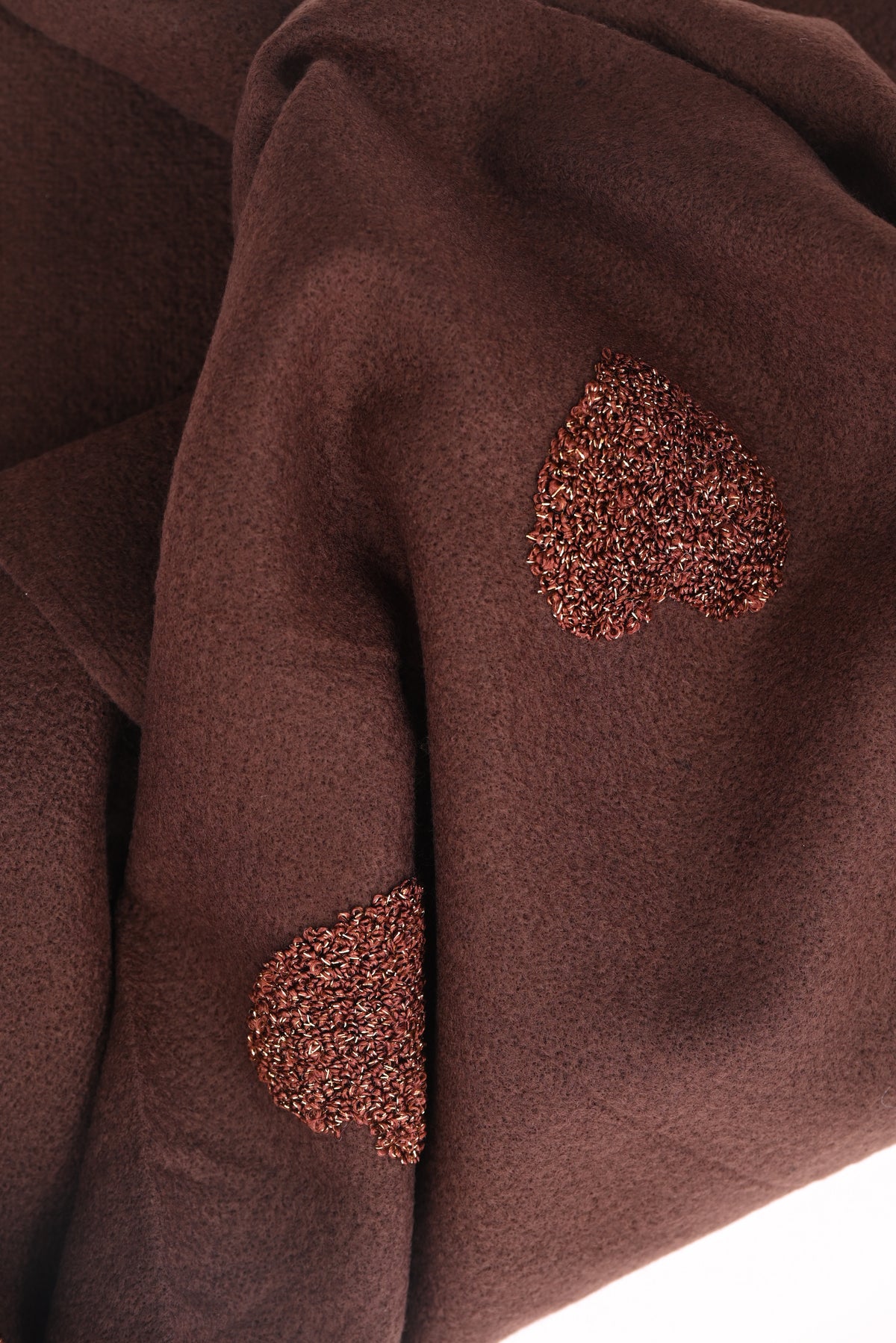 Sjaal teddy hartjes met lurex donkerbruin