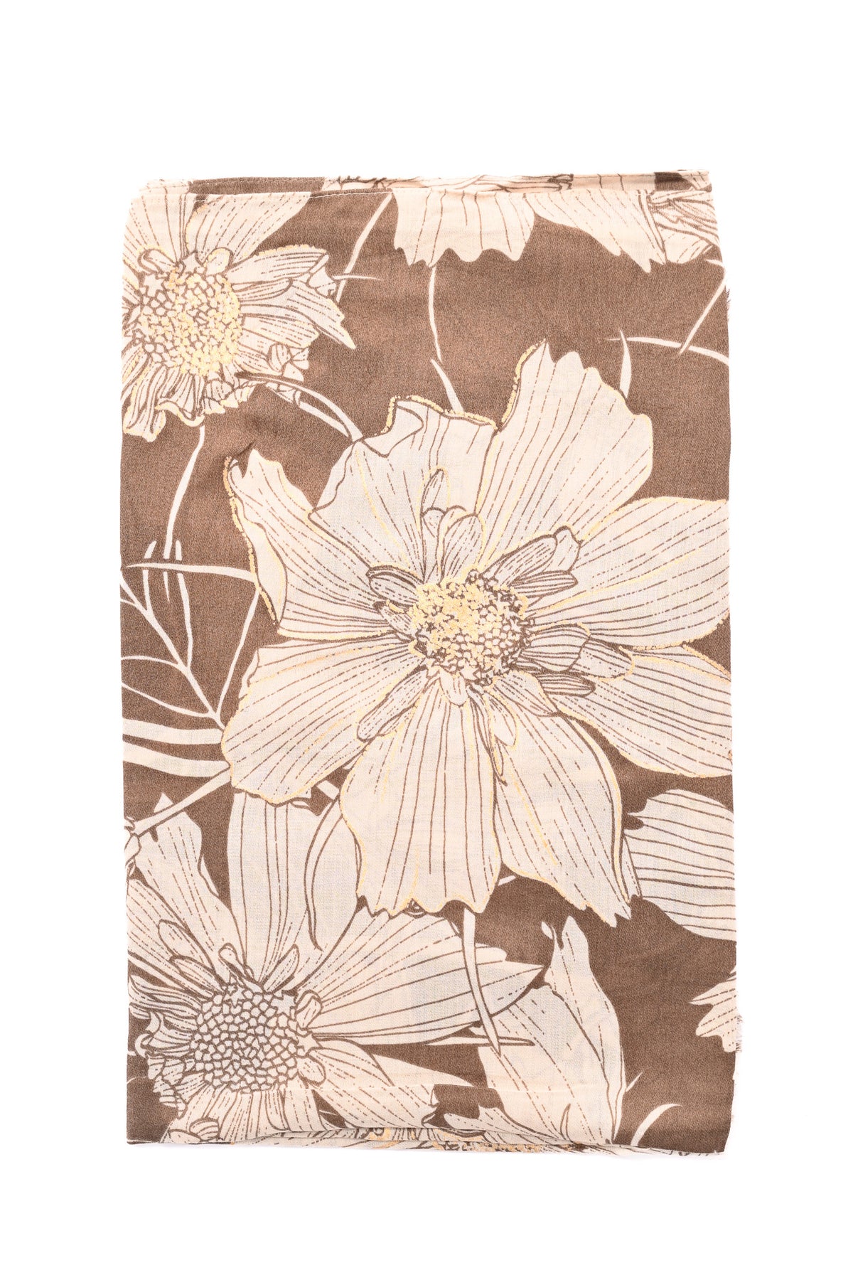 Sjaal grote bloemen donkerbruin