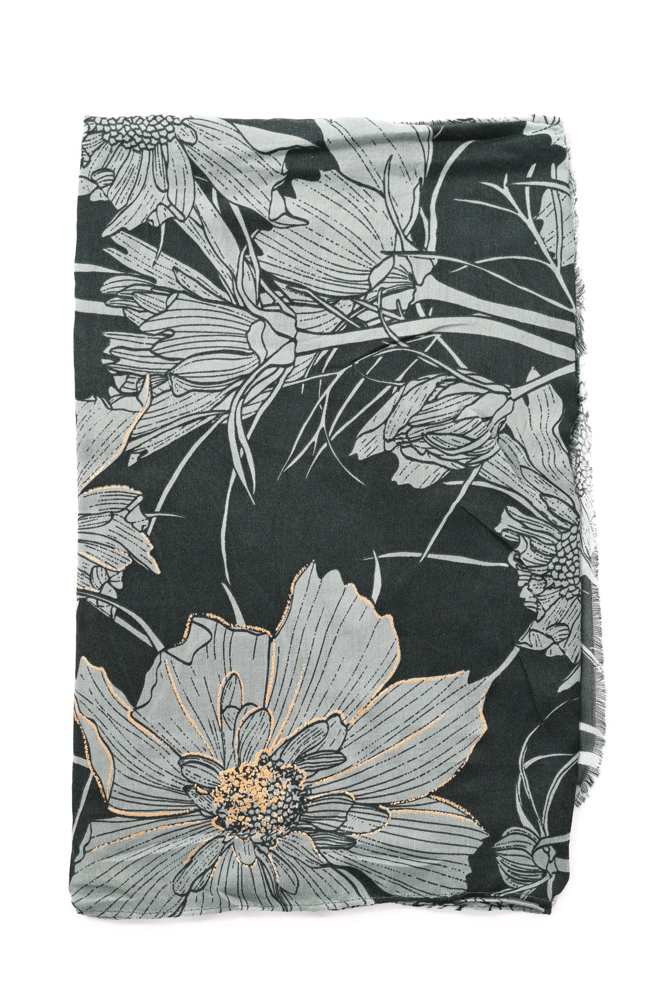 Sjaal grote bloemen donkergroen