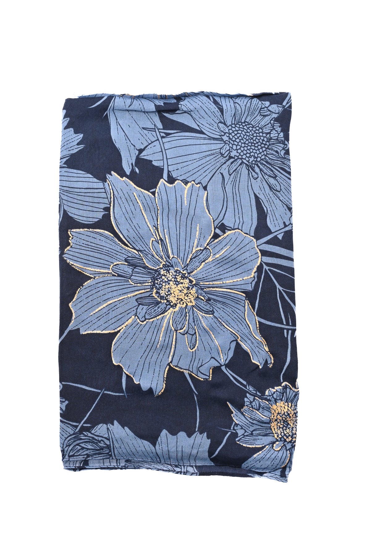Sjaal grote bloemen marineblauw