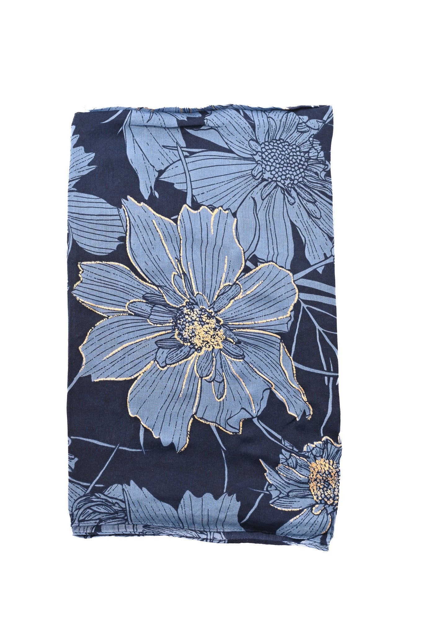 Sjaal grote bloemen marineblauw