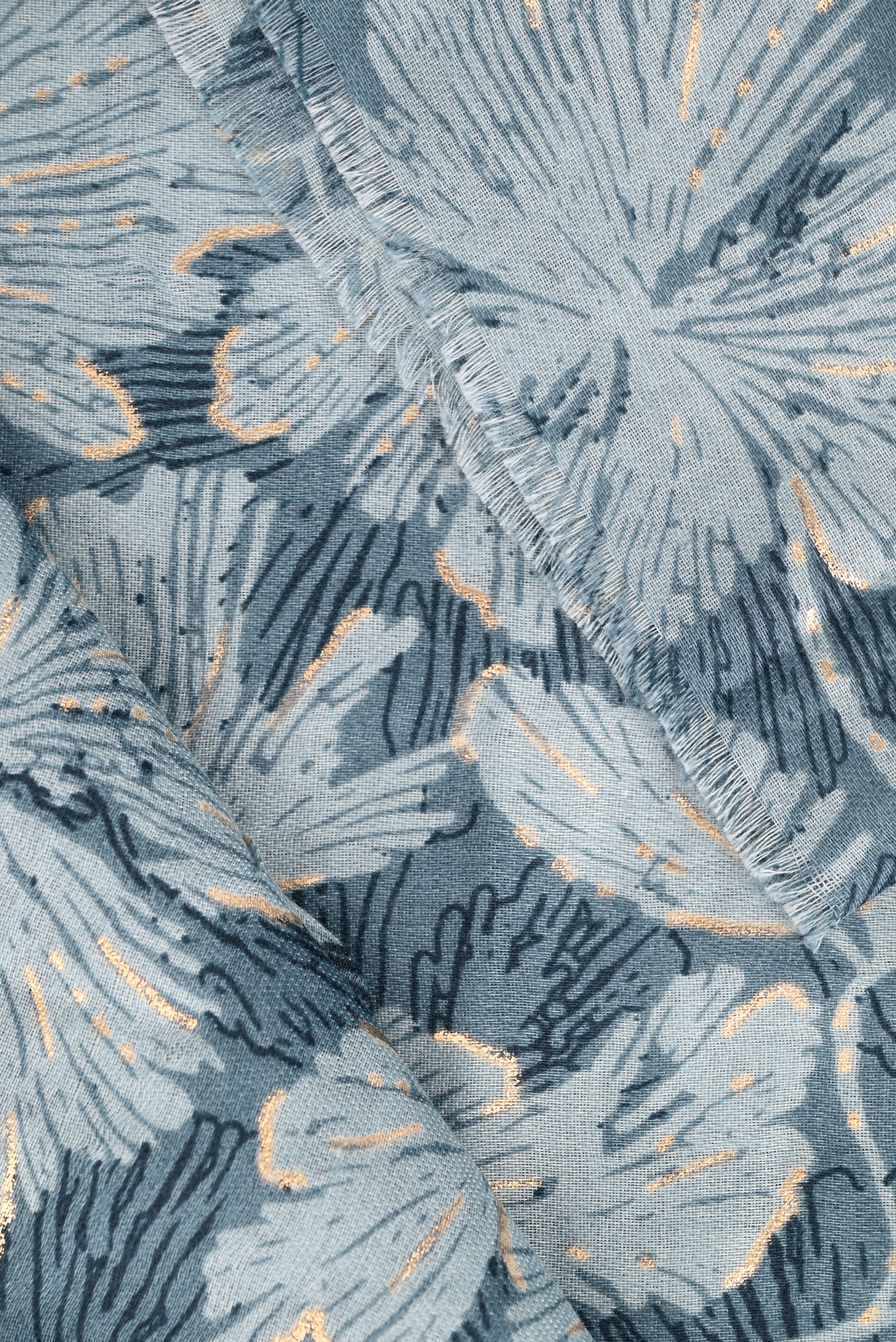 Sjaal fijne bloemen petrol