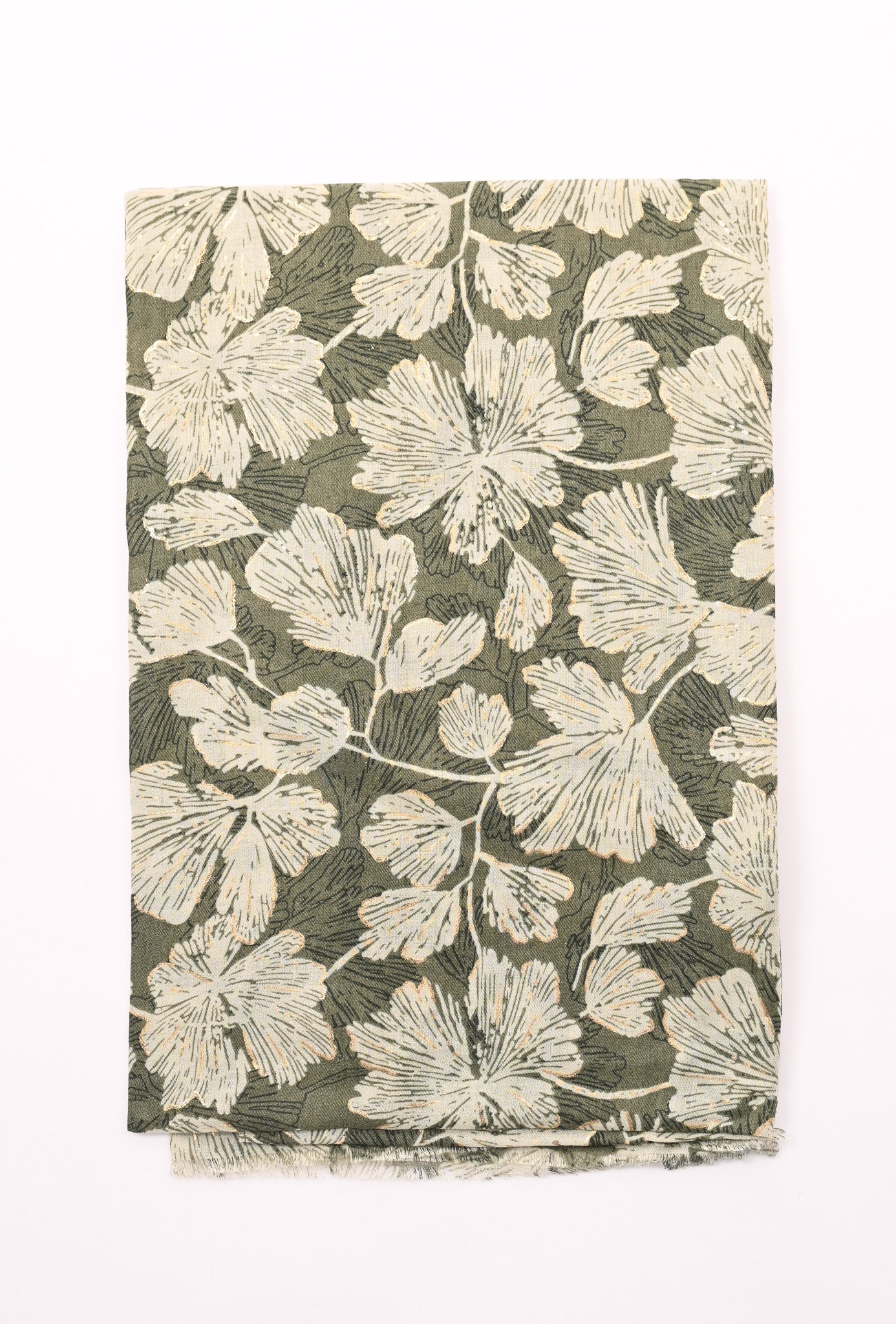 Sjaal fijne bloemen legergroen