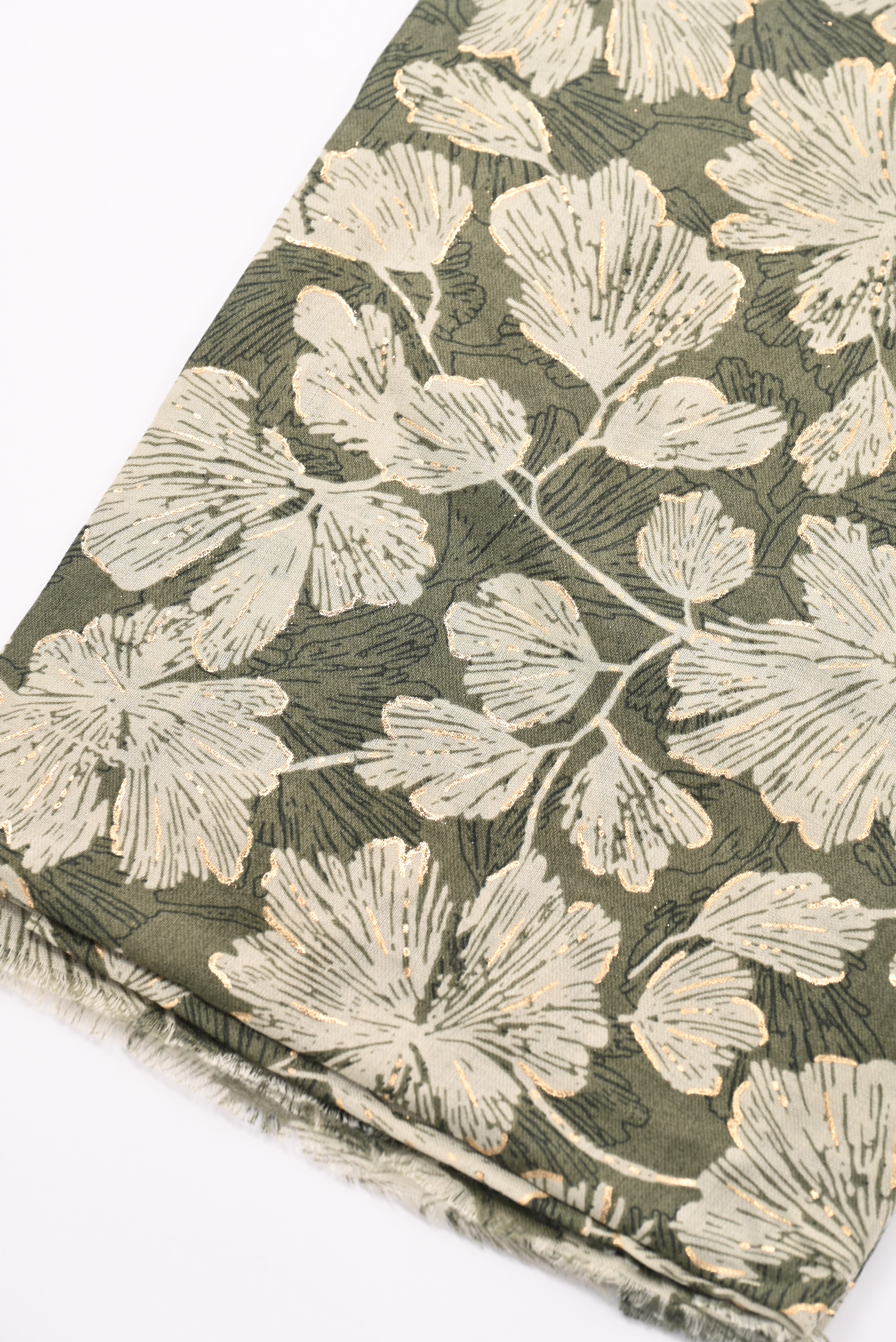 Sjaal fijne bloemen legergroen