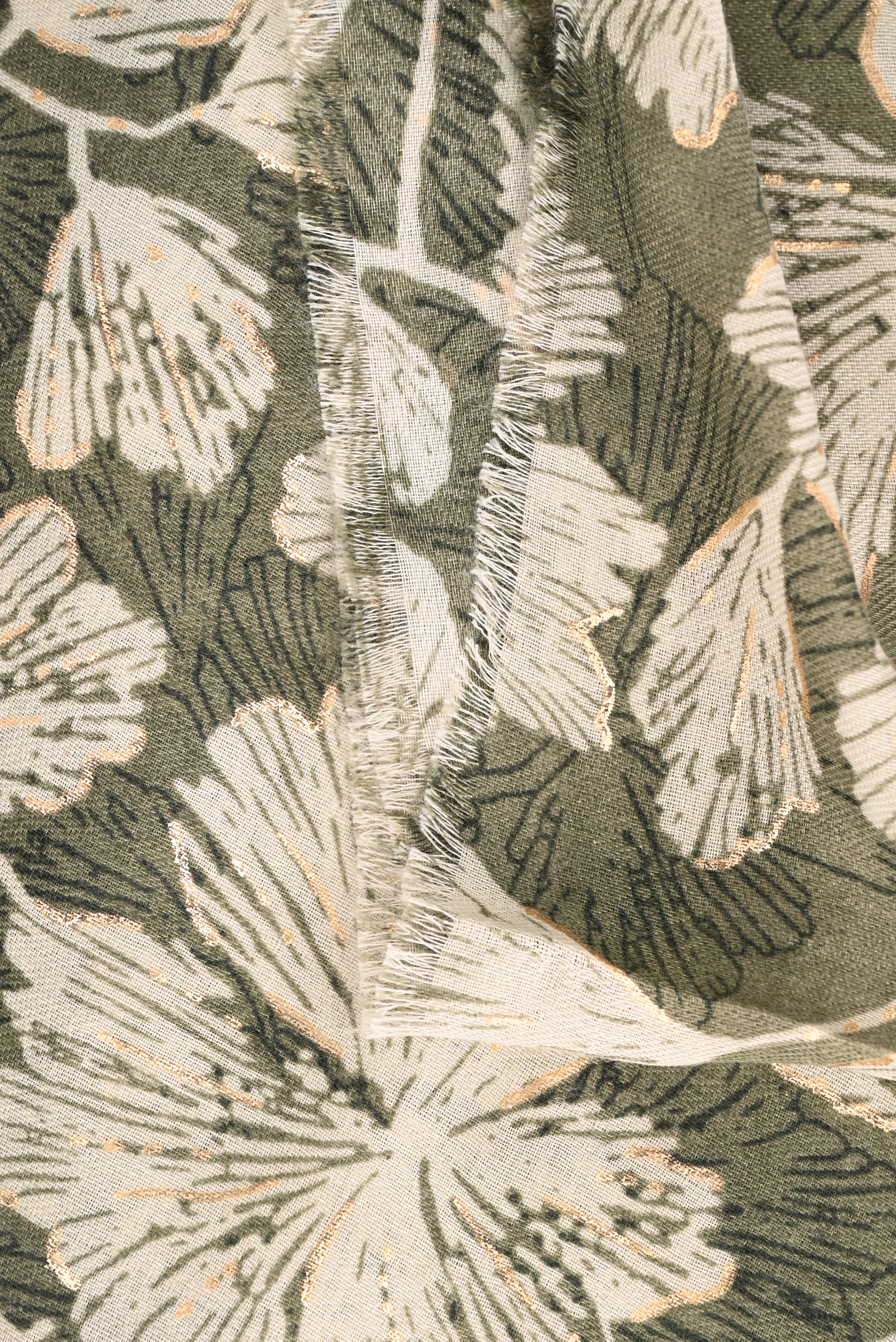 Sjaal fijne bloemen legergroen