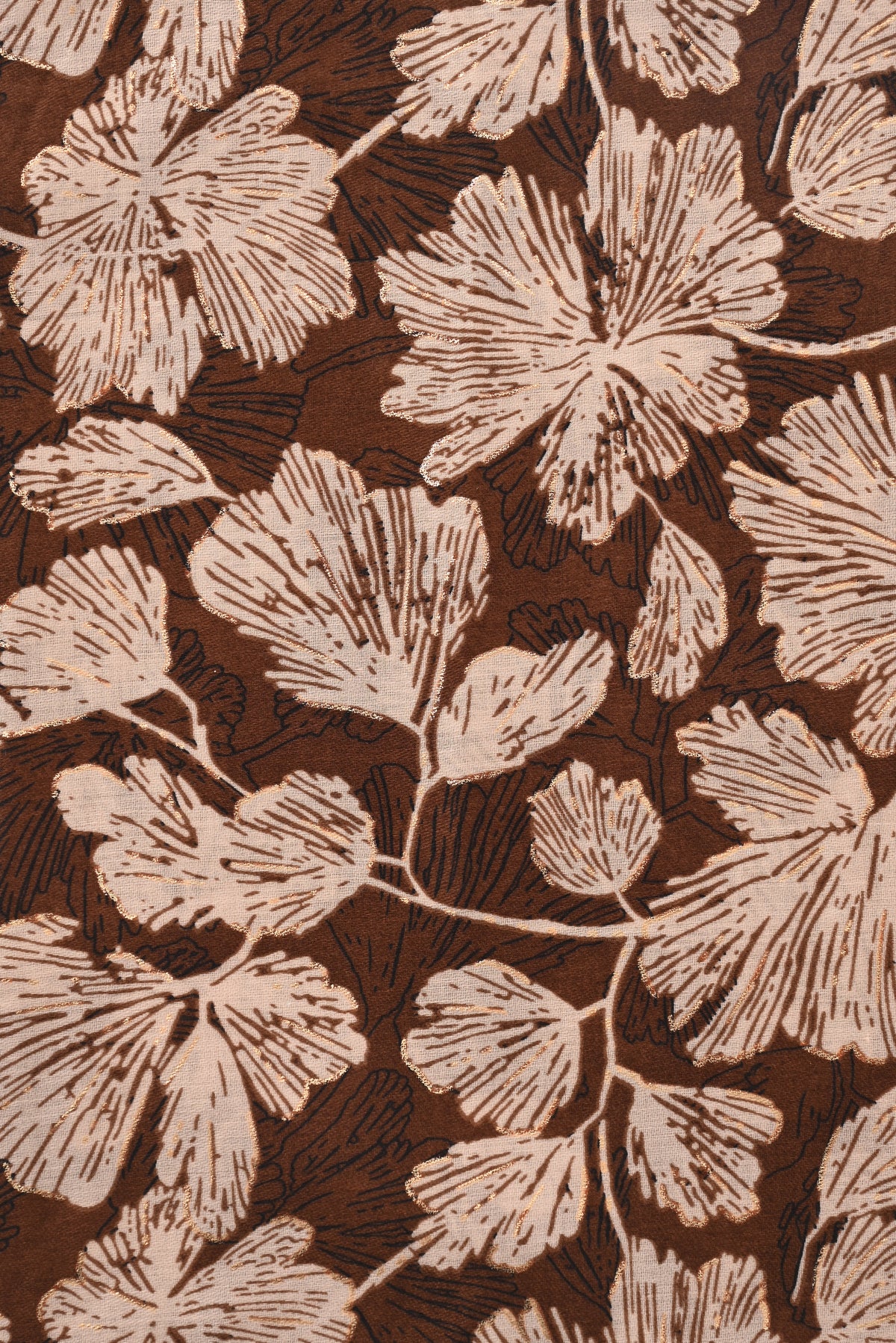 Sjaal fijne bloemen donkerbruin