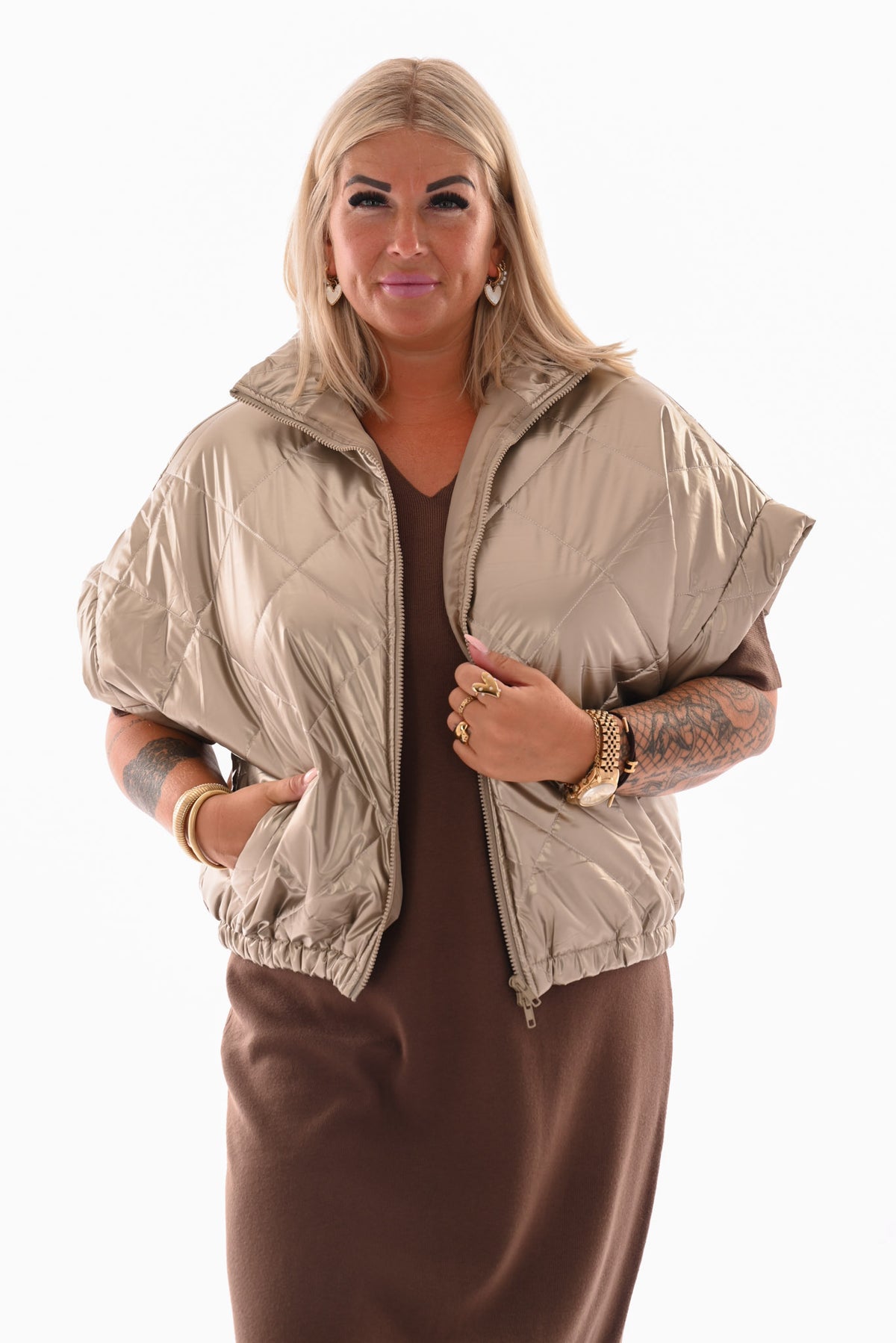 Puffer jas korte mouwen goud