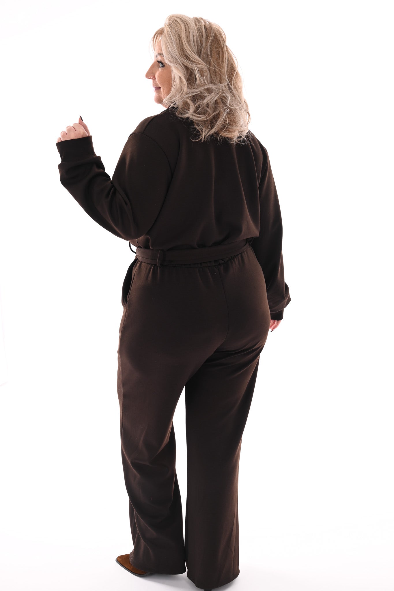 Jumpsuit met kraag donkerbruin