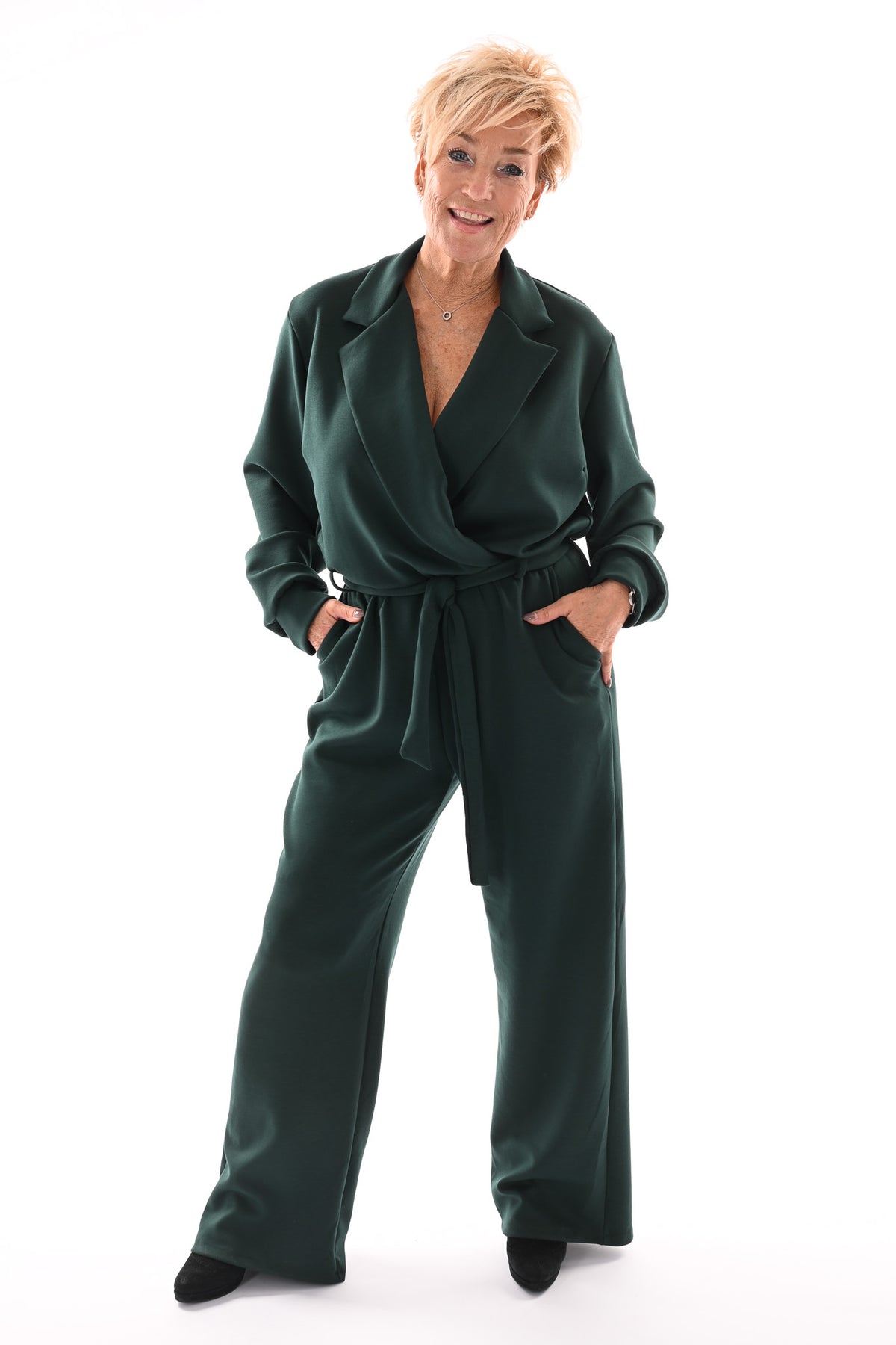 Jumpsuit met kraag flessengroen