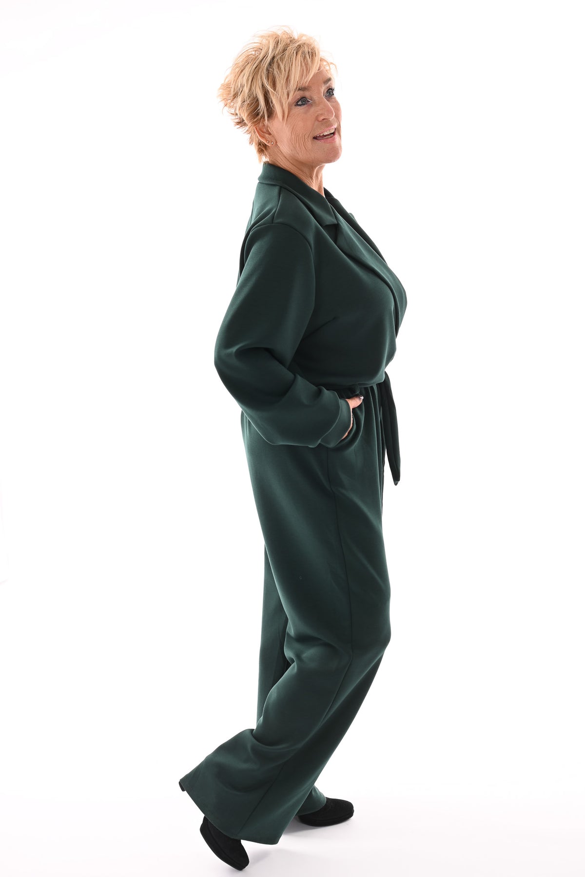 Jumpsuit met kraag flessengroen