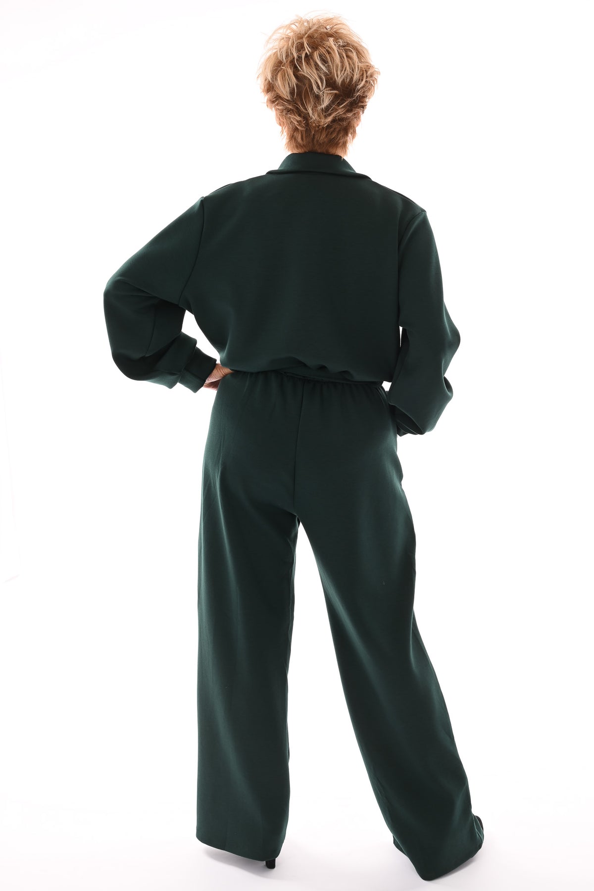 Jumpsuit met kraag flessengroen