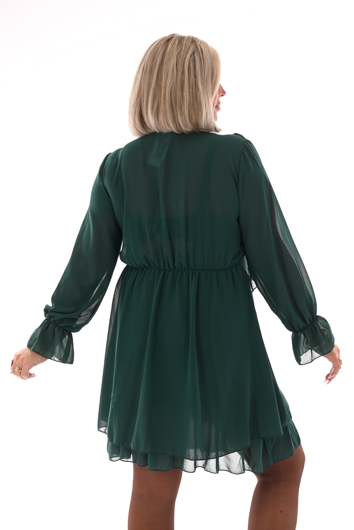 Kort jurkje ruffles flessengroen