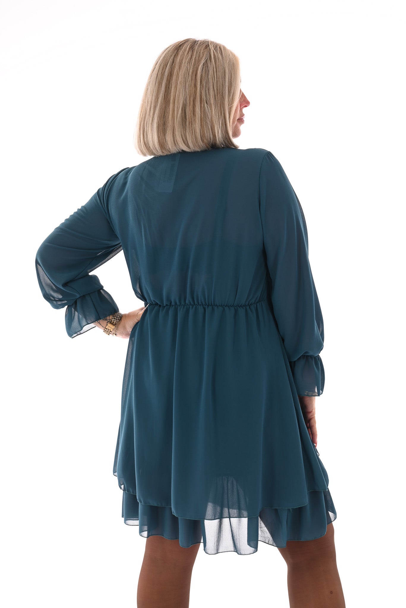 Kort jurkje ruffles petrol