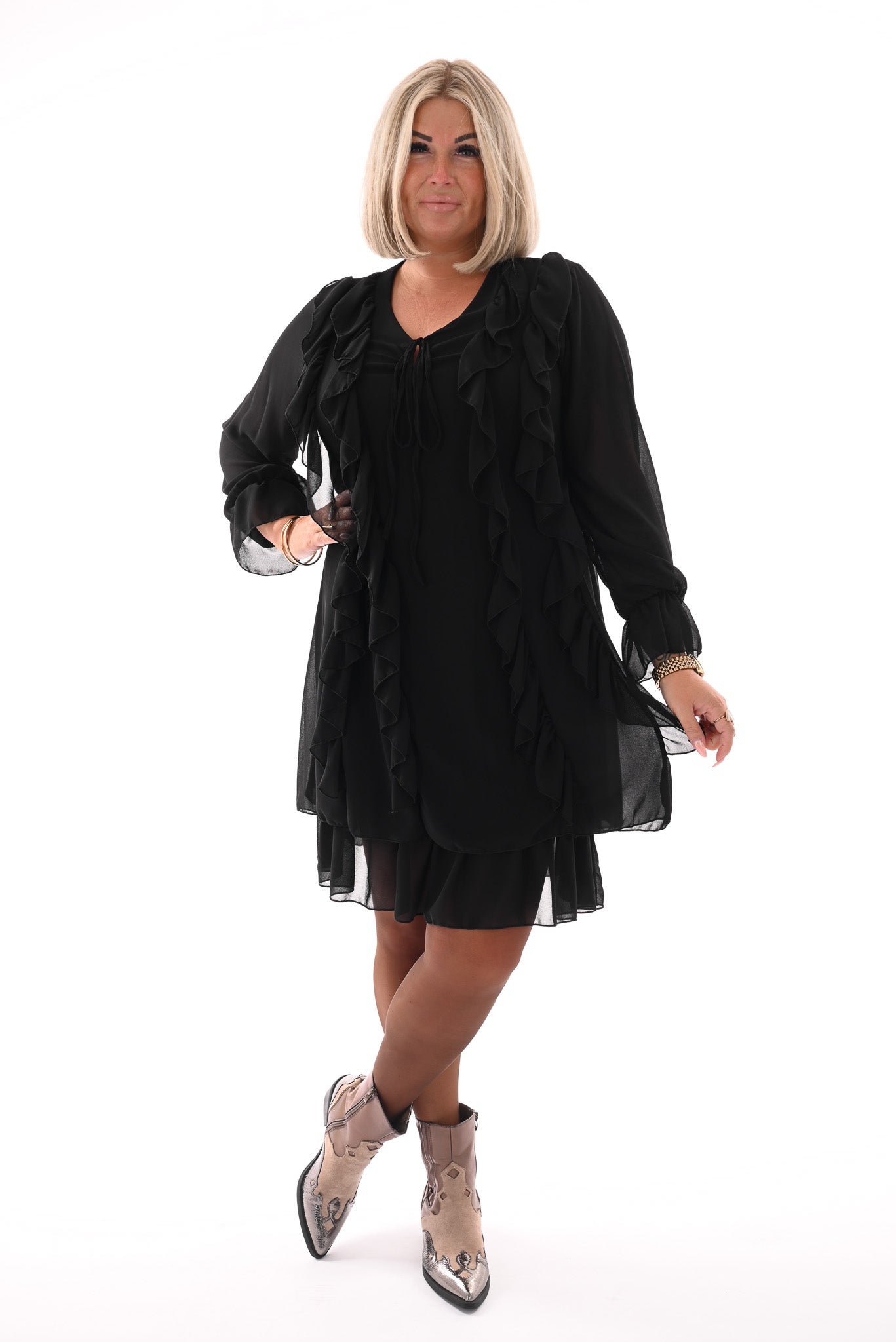 Kort jurkje ruffles zwart