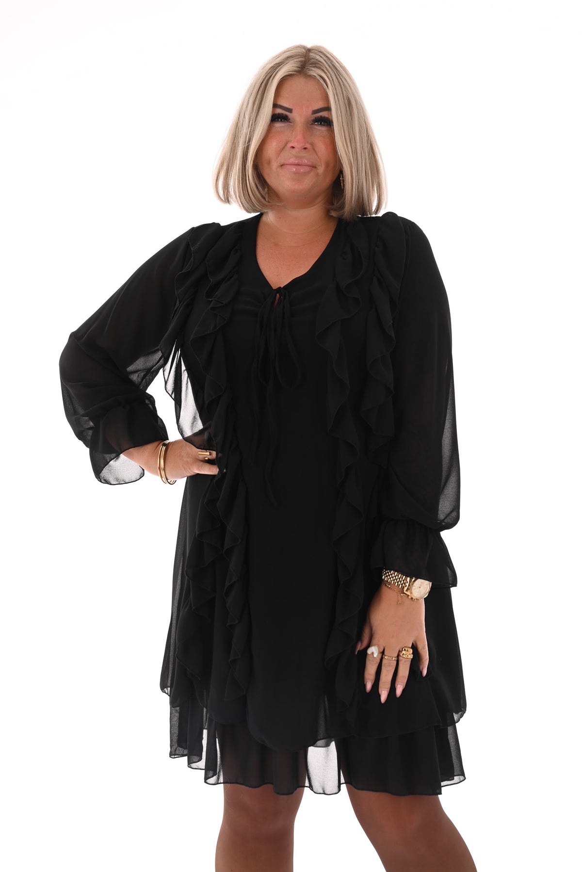 Kort jurkje ruffles zwart