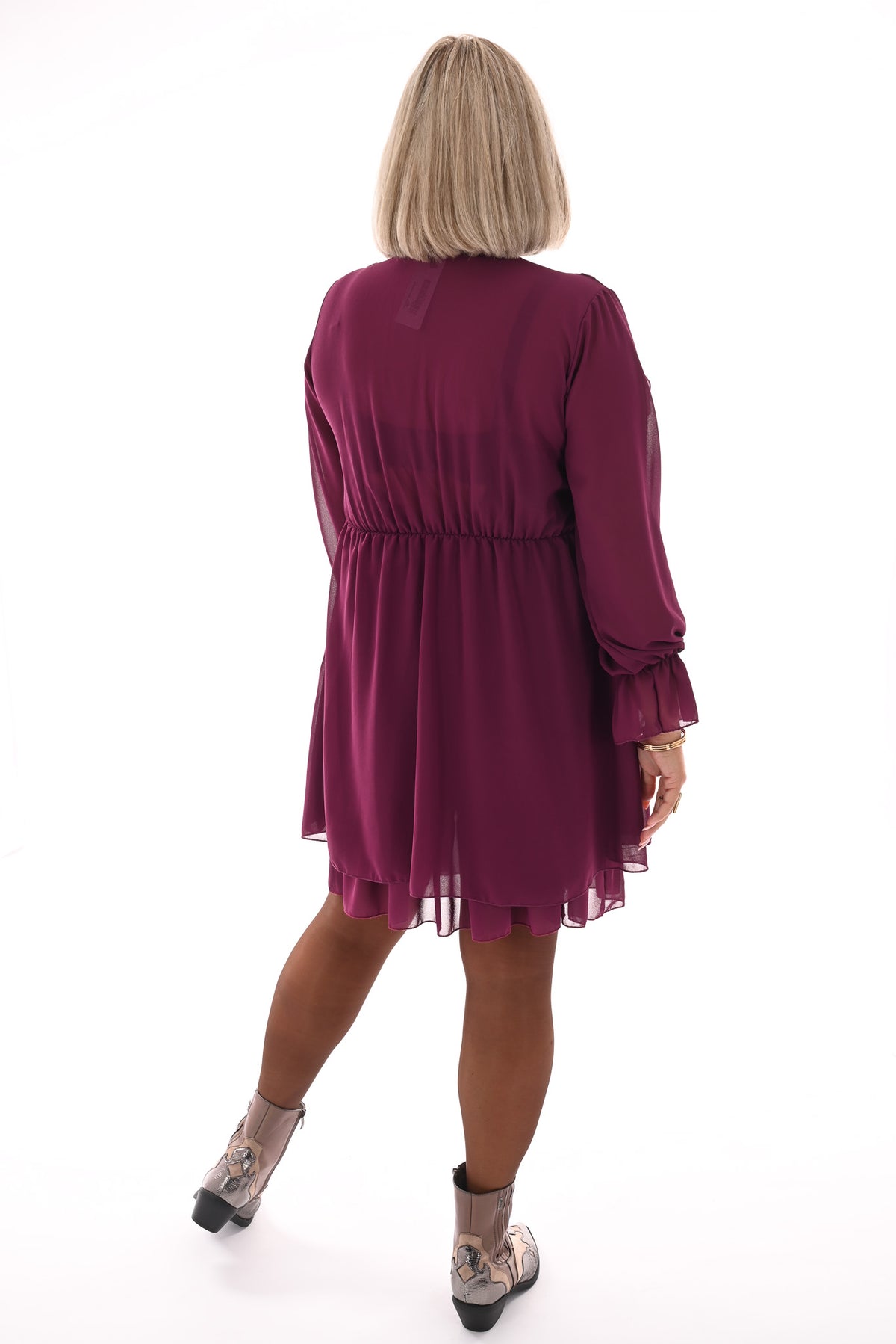 Kort jurkje ruffles aubergine